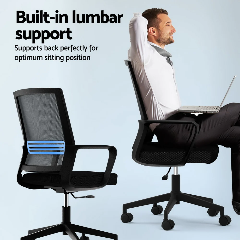 Artiss Mesh Office Chair Mid Back Black - Image 6