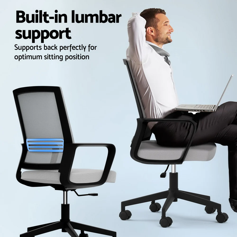 Artiss Mesh Office Chair Mid Back Grey - Image 6