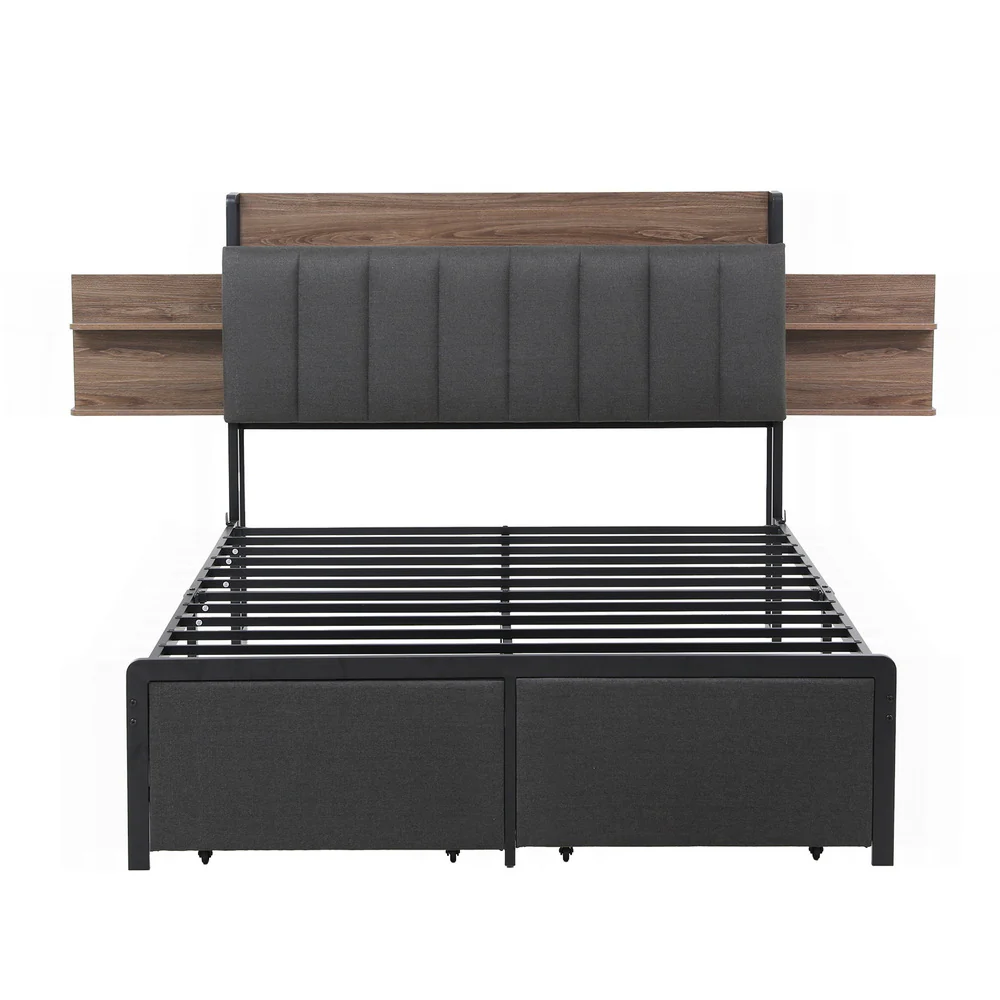 Artiss Metal Bed Frame Double Size with 2-Tier Hidden Storage with Charging Station - Image 4