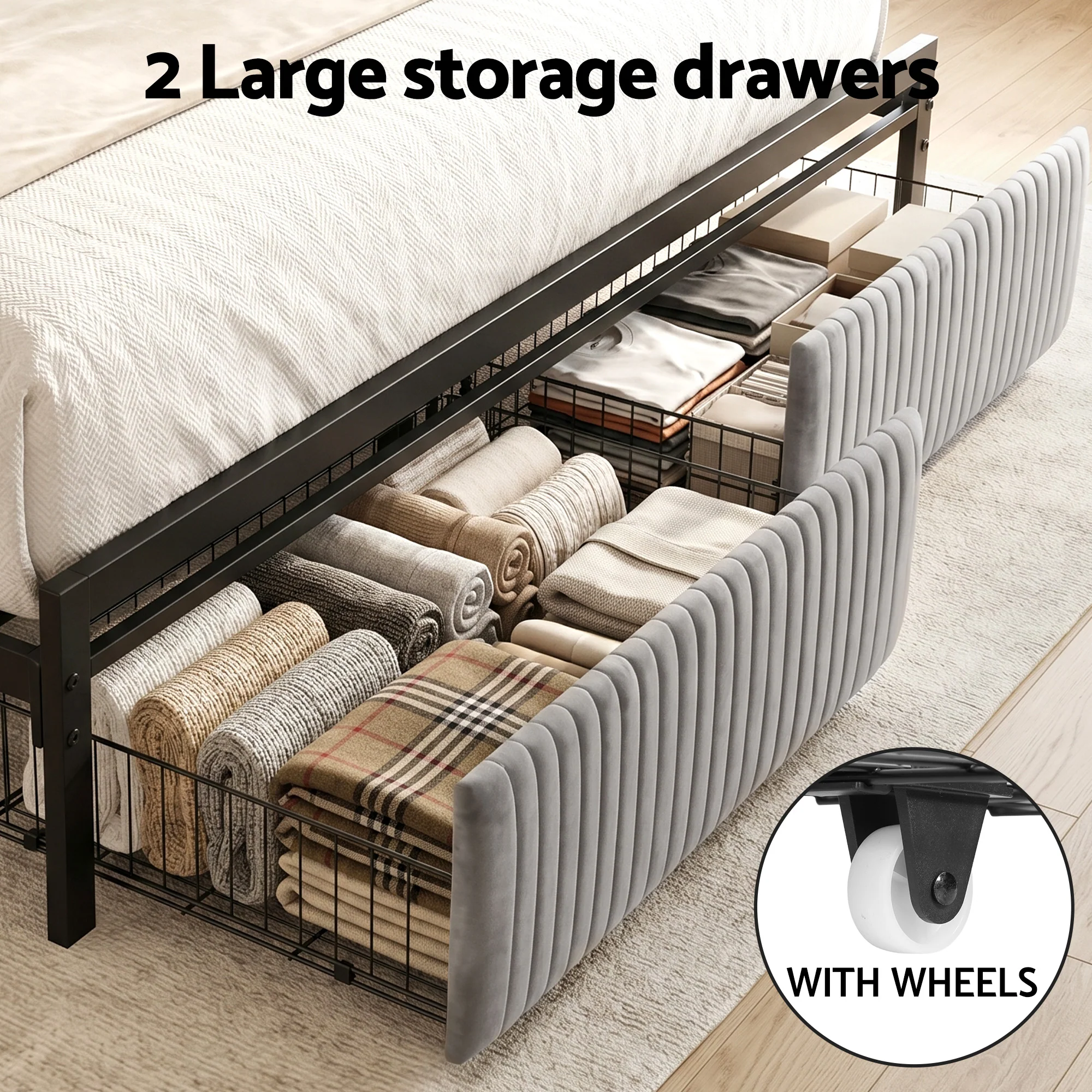 Artiss Metal Bed Frame King Size LED Charging Station 2 Drawers - Image 6