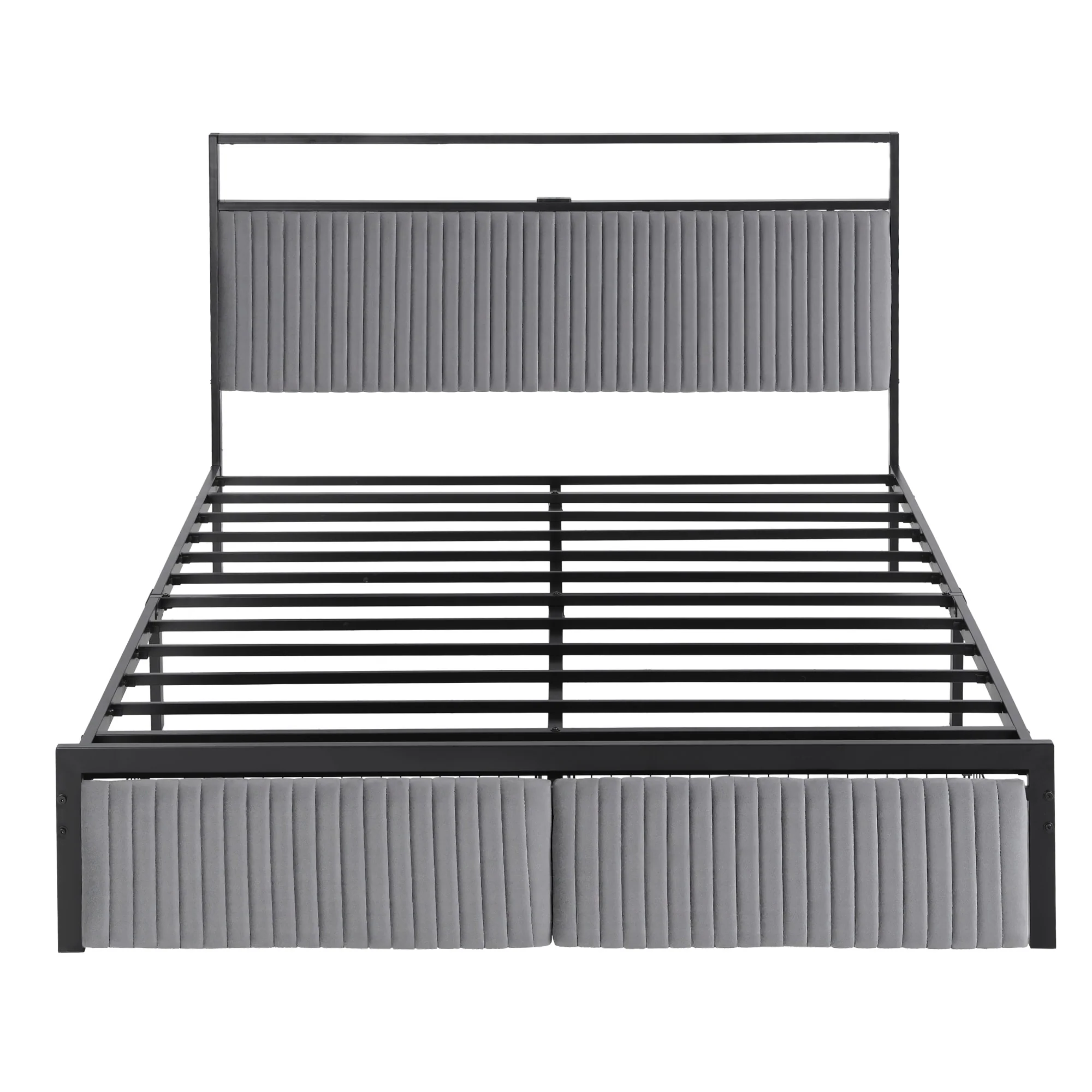 Artiss Metal Bed Frame Queen Size LED Charging Station 2 Drawers - Image 3