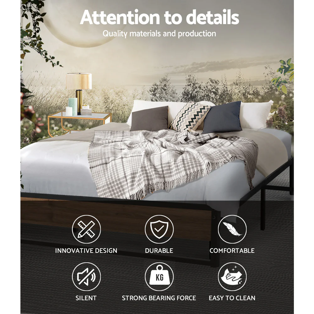 Artiss Bed Frame Metal Frame Bed Base OSLO - Queen - Image 4