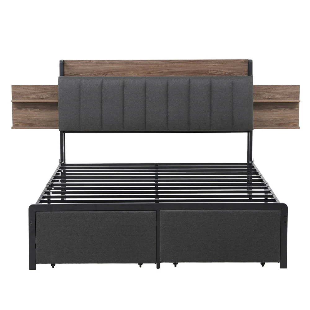 Artiss Metal Bed Frame Queen Size with 2-Tier Hidden Storage with Charging Station - Image 4