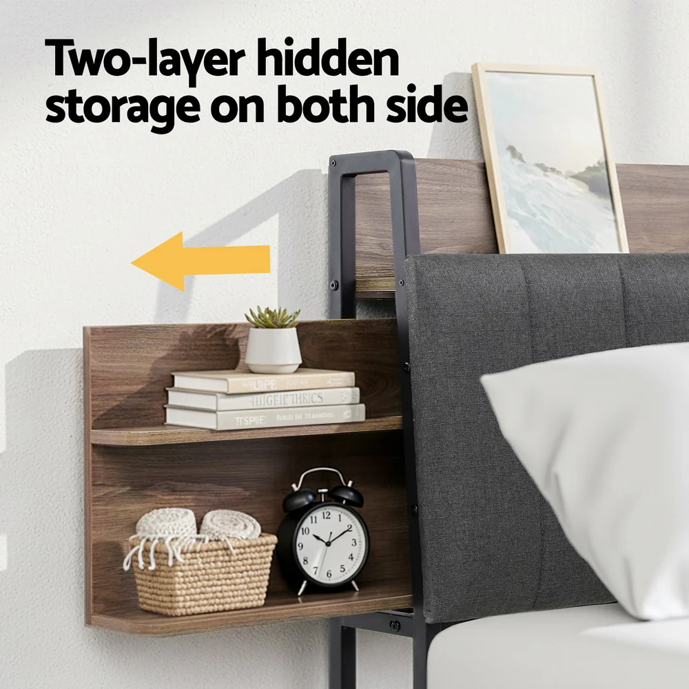 Artiss Metal Bed Frame Queen Size with 2-Tier Hidden Storage with Charging Station - Image 6