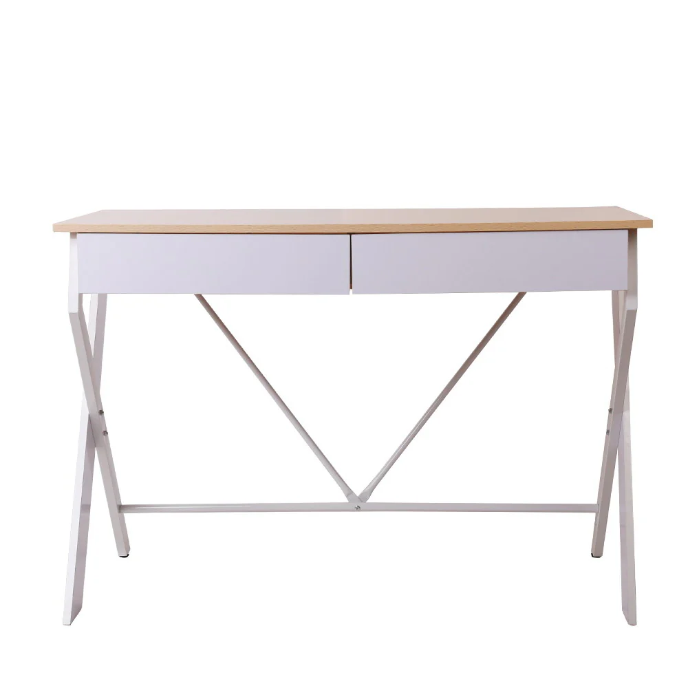 Artiss Metal Desk with Drawer - White with Oak Top - Image 3