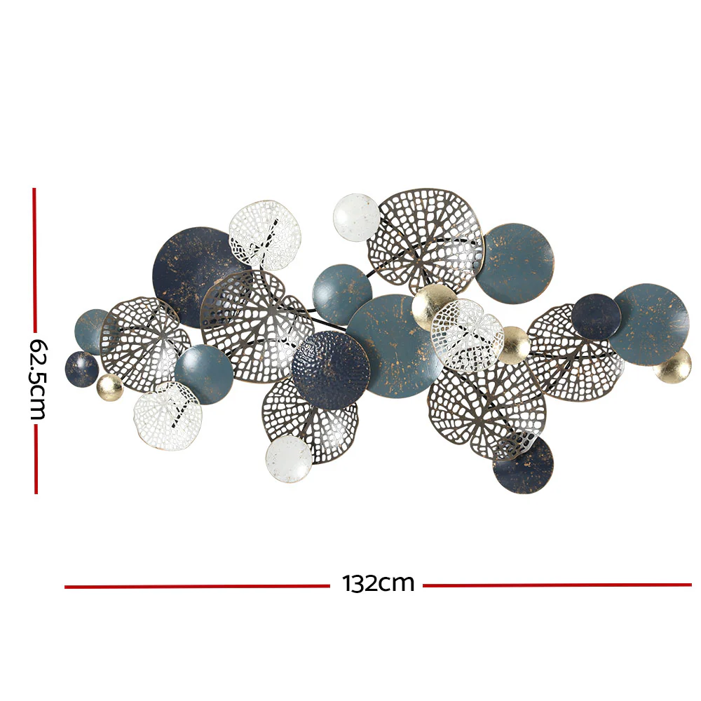 Artiss Metal Wall Art Hanging Sculpture 132cm Home Decor Leaf Circles Blue - Image 2