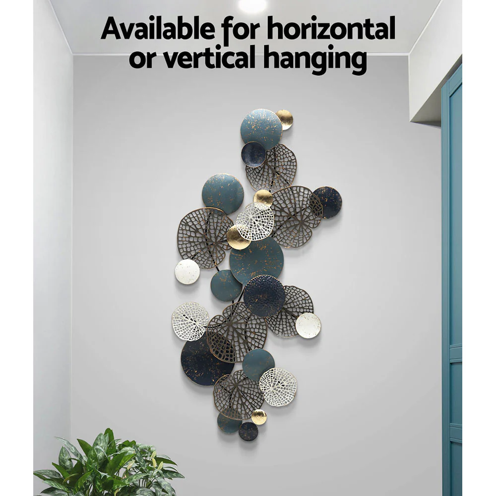 Artiss Metal Wall Art Hanging Sculpture 132cm Home Decor Leaf Circles Blue - Image 4