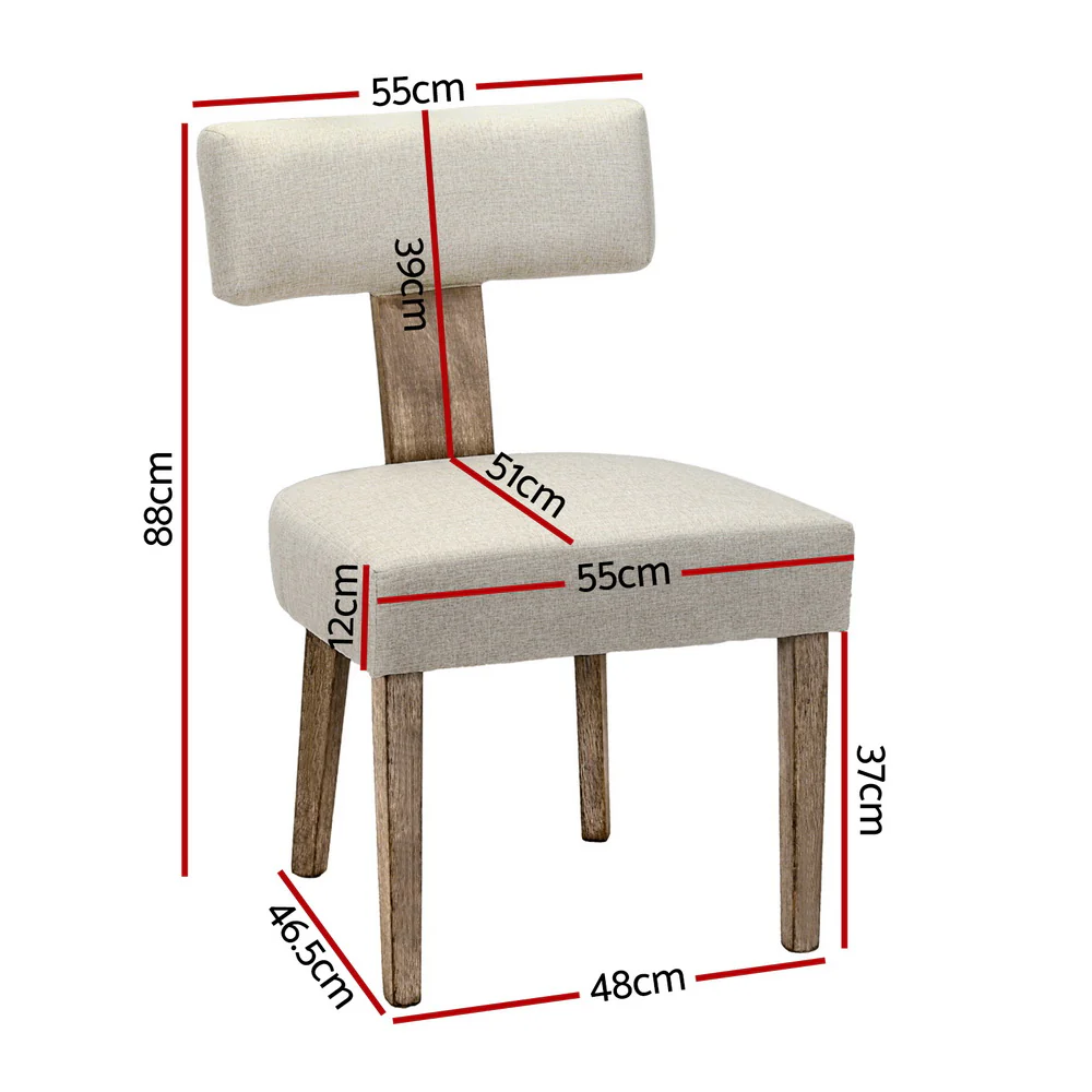 Artiss Dining Chairs Set of 2 Linen Fabric Wooden Beige - Image 2