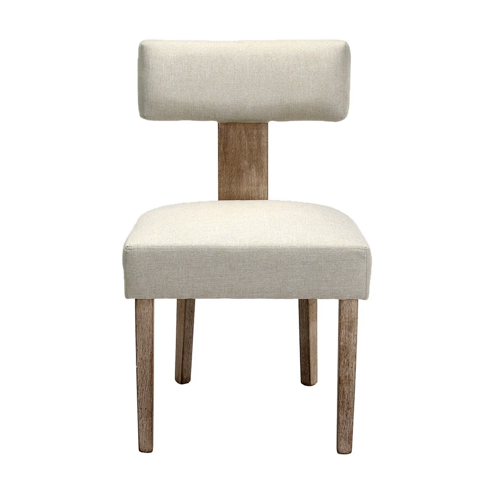 Artiss Dining Chairs Set of 2 Linen Fabric Wooden Beige - Image 3