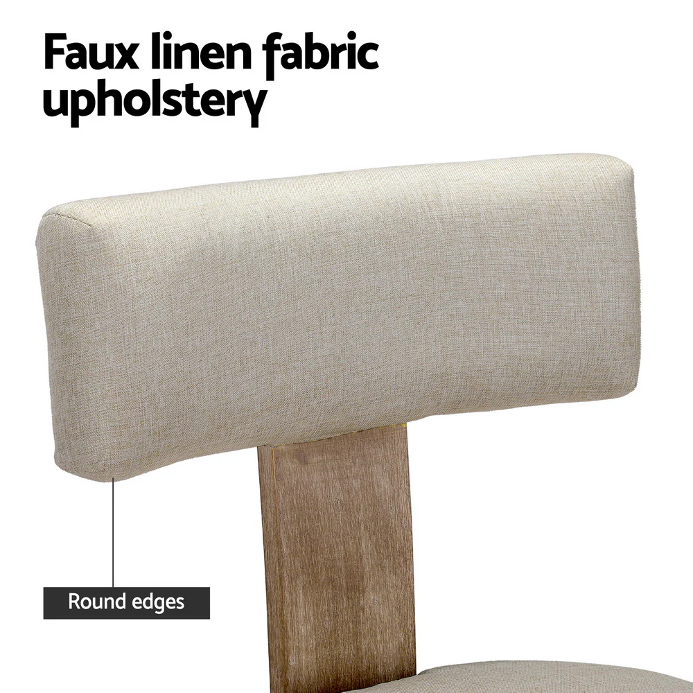 Artiss Dining Chairs Set of 2 Linen Fabric Wooden Beige - Image 5