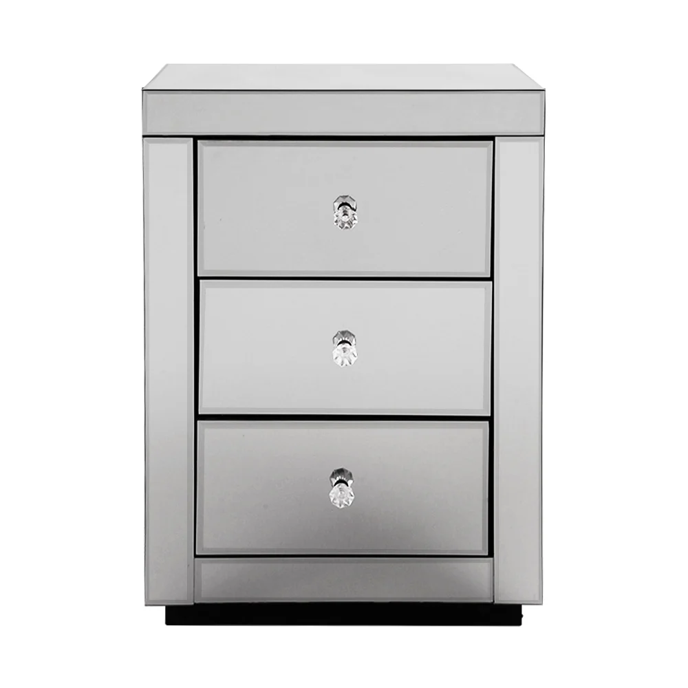 Artiss Bedside Table 3 Drawers Mirrored - PRESIA Grey - Image 3