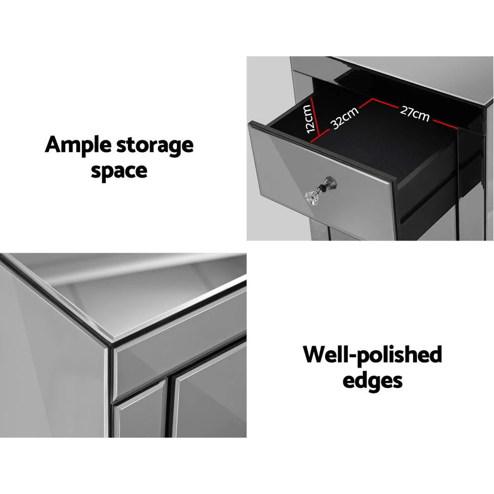 Artiss Bedside Table 3 Drawers Mirrored - PRESIA Grey - Image 5