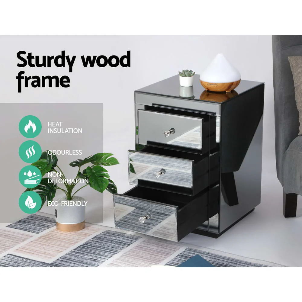 Artiss Bedside Table 3 Drawers Mirrored - PRESIA Grey - Image 7