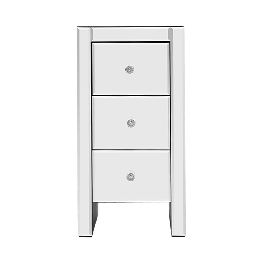 Artiss Bedside Table 3 Drawers Mirrored - QUENN Silver - Image 3