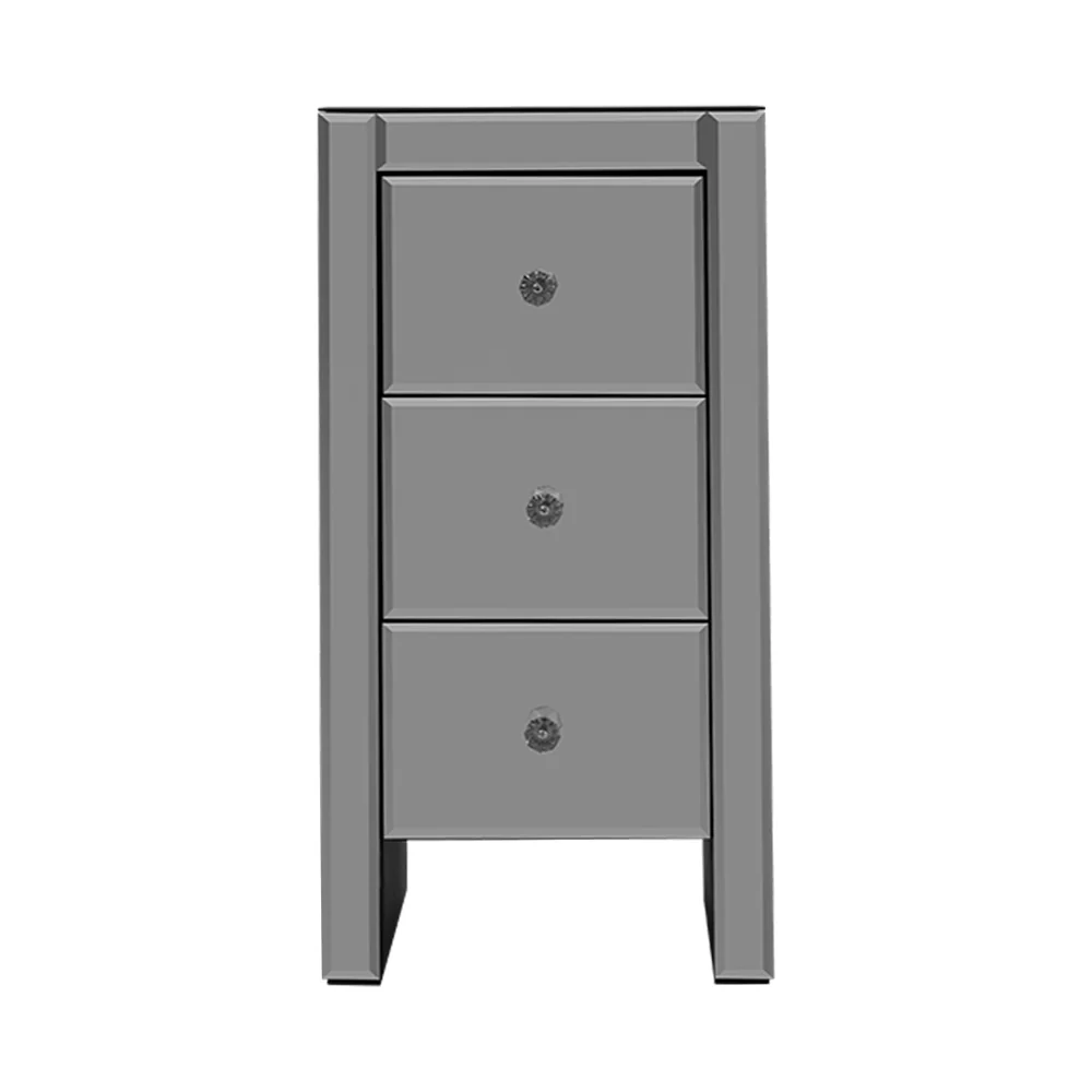 Artiss Bedside Table 3 Drawers Mirrored Glass - QUENN Grey - Image 3
