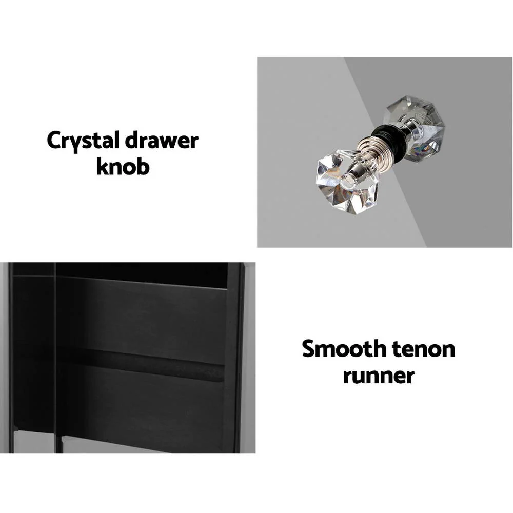 Artiss Bedside Table 3 Drawers Mirrored Glass - QUENN Grey - Image 6