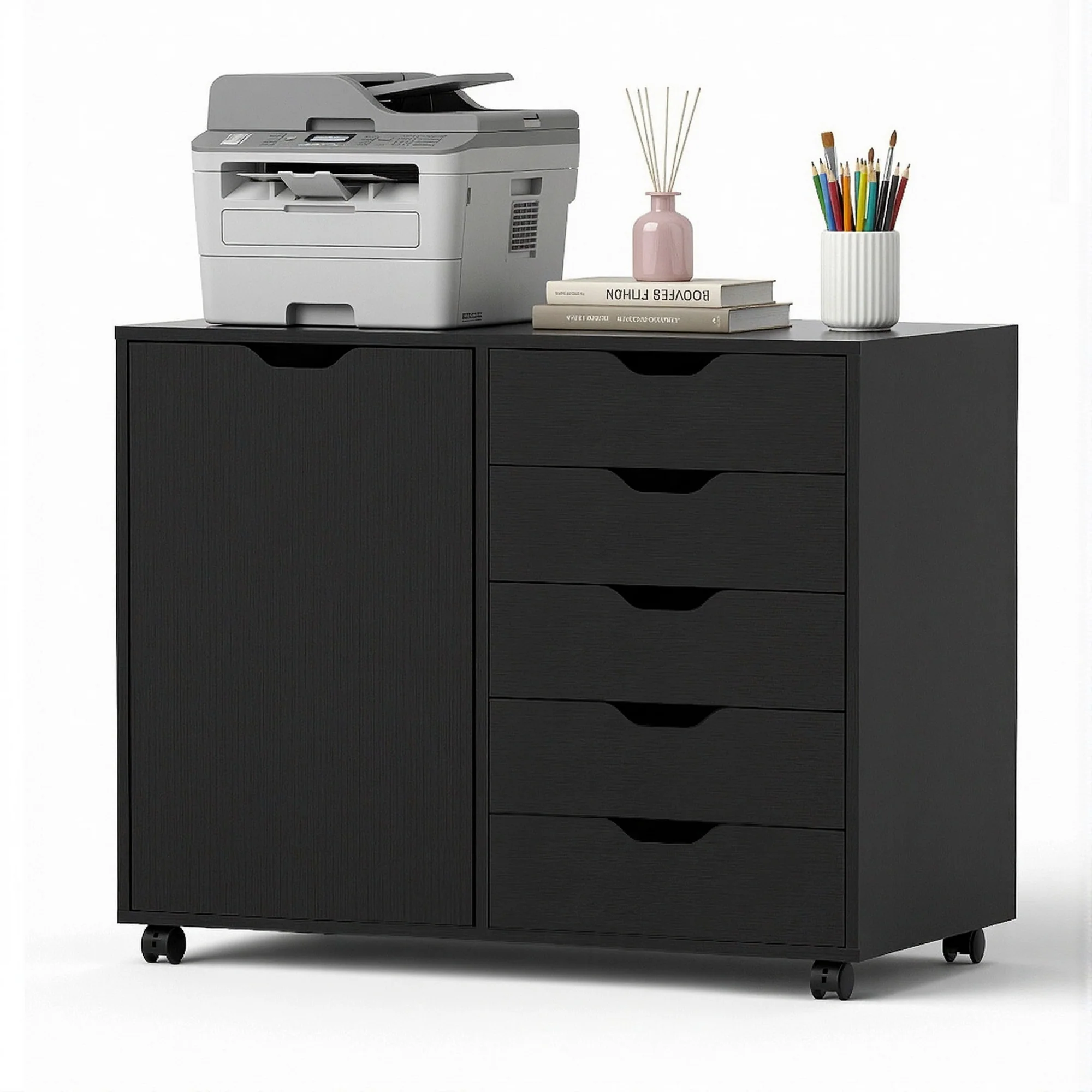 Artiss Mobile Filing Cabinet 5 Drawer with Door Modern Storage Cabinet Printer Stand - Image 2