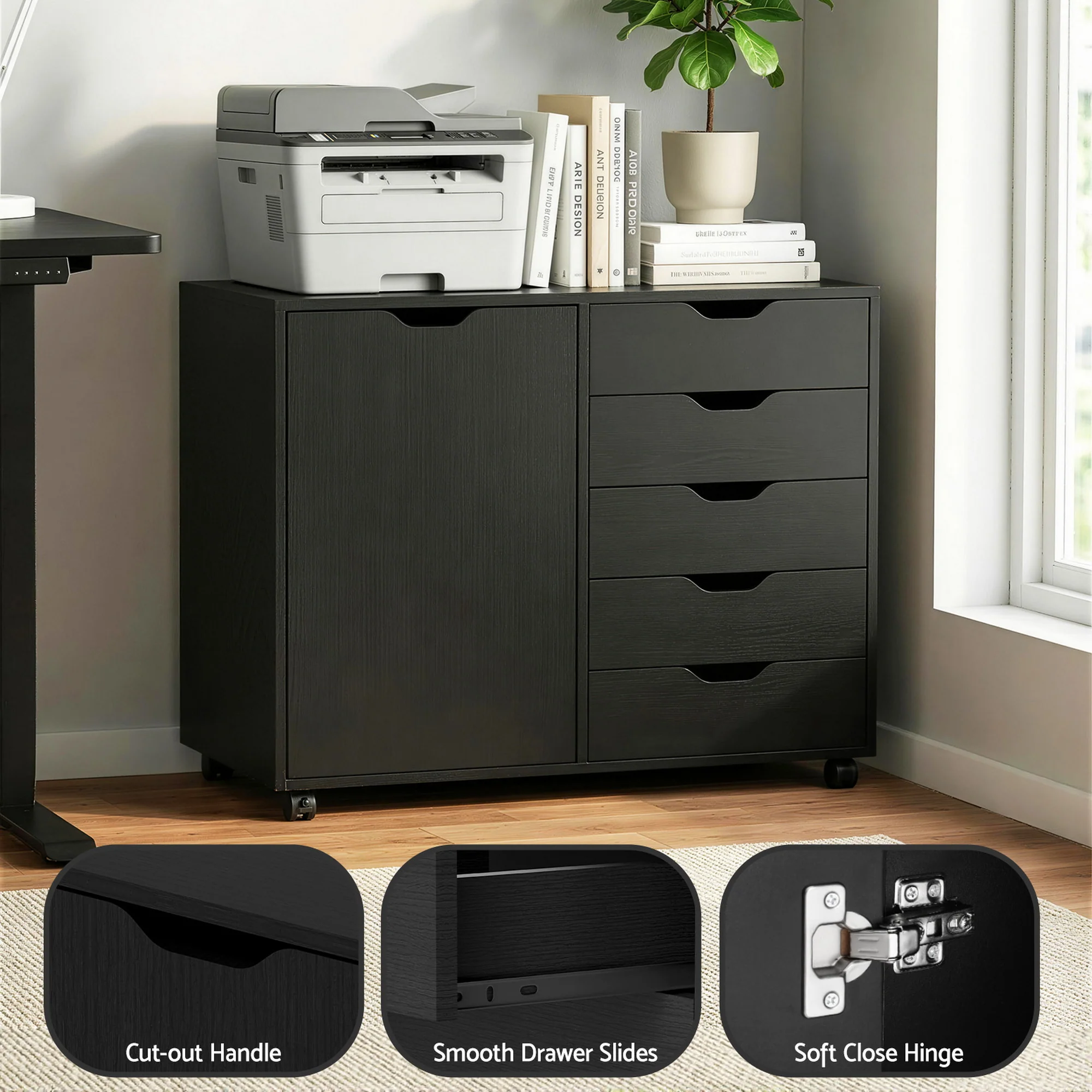 Artiss Mobile Filing Cabinet 5 Drawer with Door Modern Storage Cabinet Printer Stand - Image 7