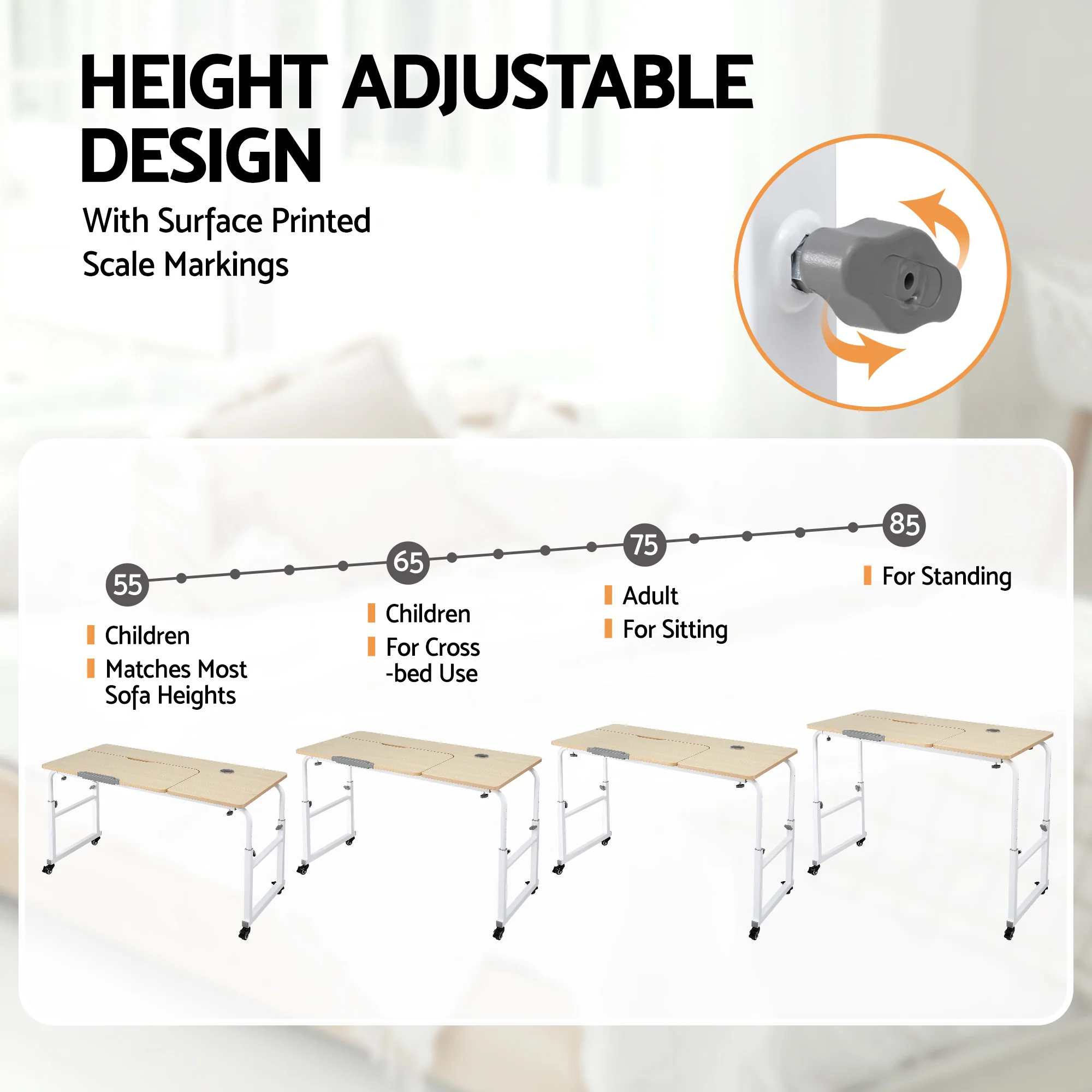 Artiss Mobile Laptop Desk Overbed Table Adjustable Computer Stand Bedside Cart - Image 6
