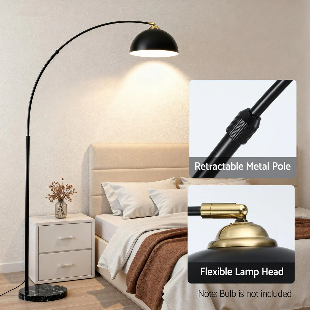Artiss Modern Arched Floor Lamp Black Standing Heavy-Duty Marble Base for Living Room Bedroom - Image 5
