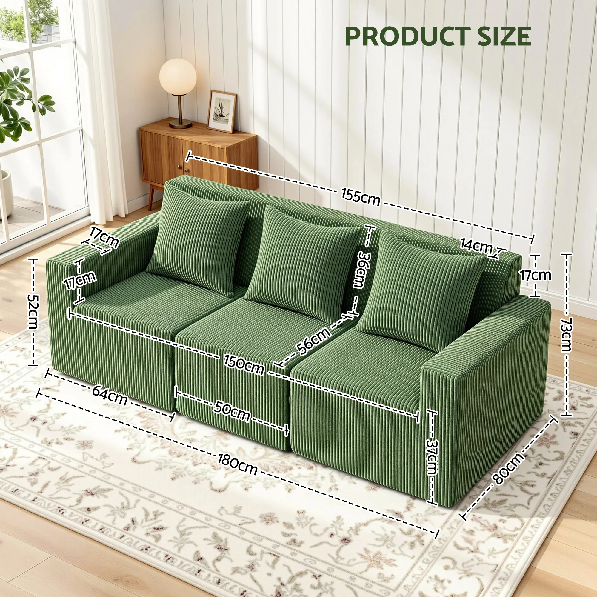 Artiss Modular 3-Seater Sofa Bed Convertible Sectional Floor Couch with Deep Seat - Image 2
