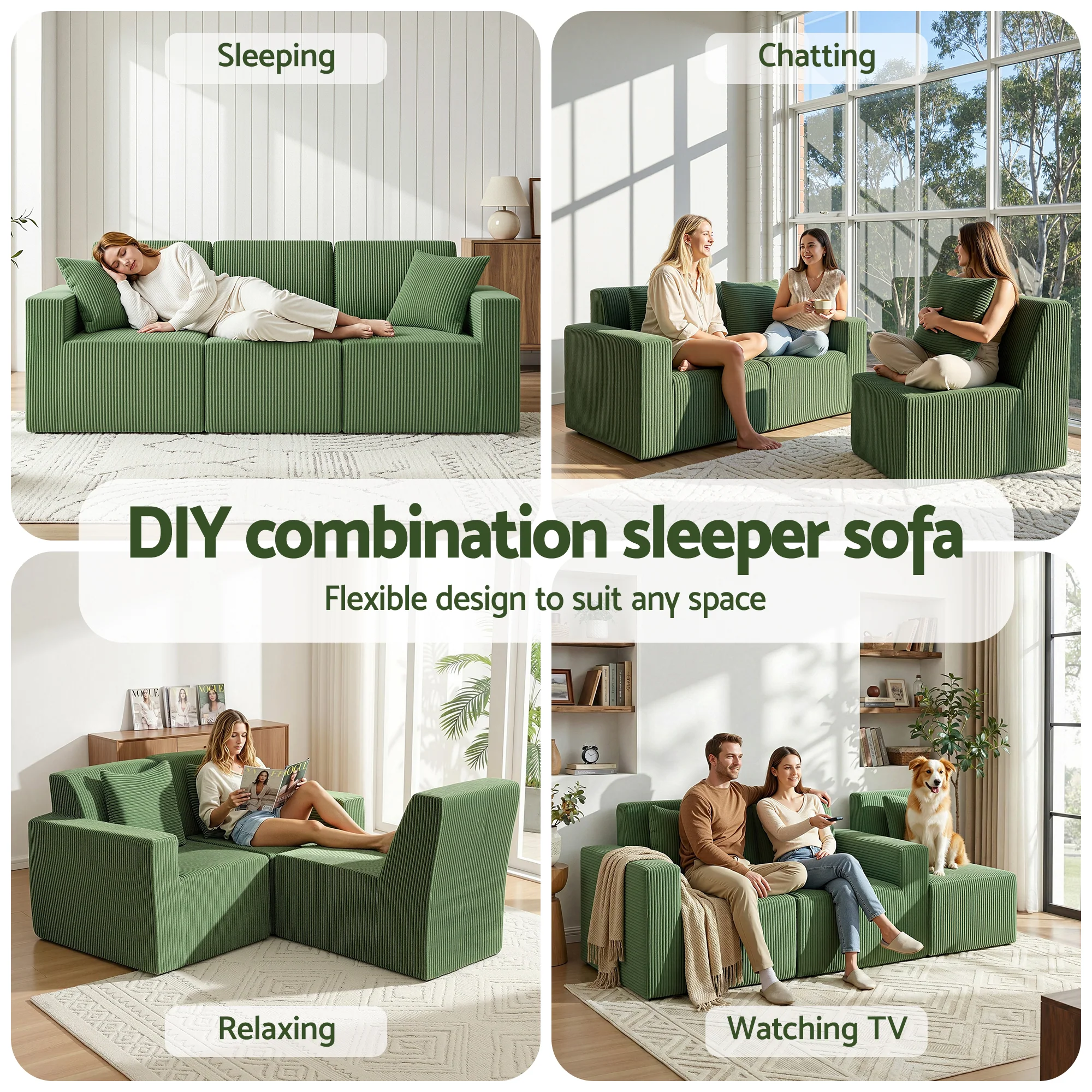 Artiss Modular 3-Seater Sofa Bed Convertible Sectional Floor Couch with Deep Seat - Image 4