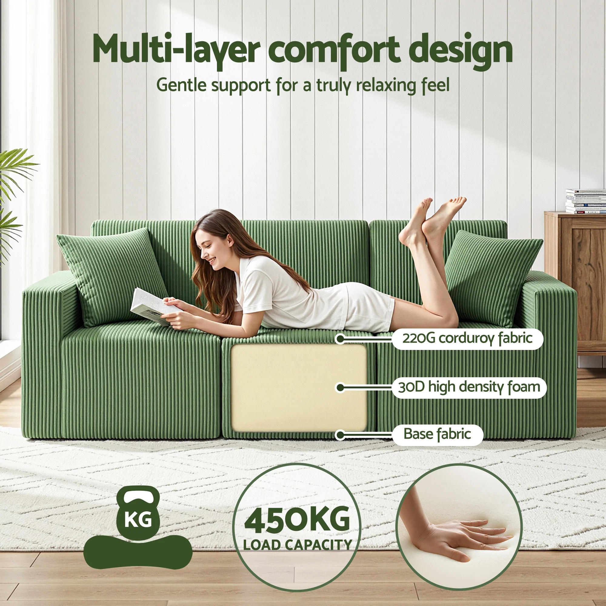 Artiss Modular 3-Seater Sofa Bed Convertible Sectional Floor Couch with Deep Seat - Image 6