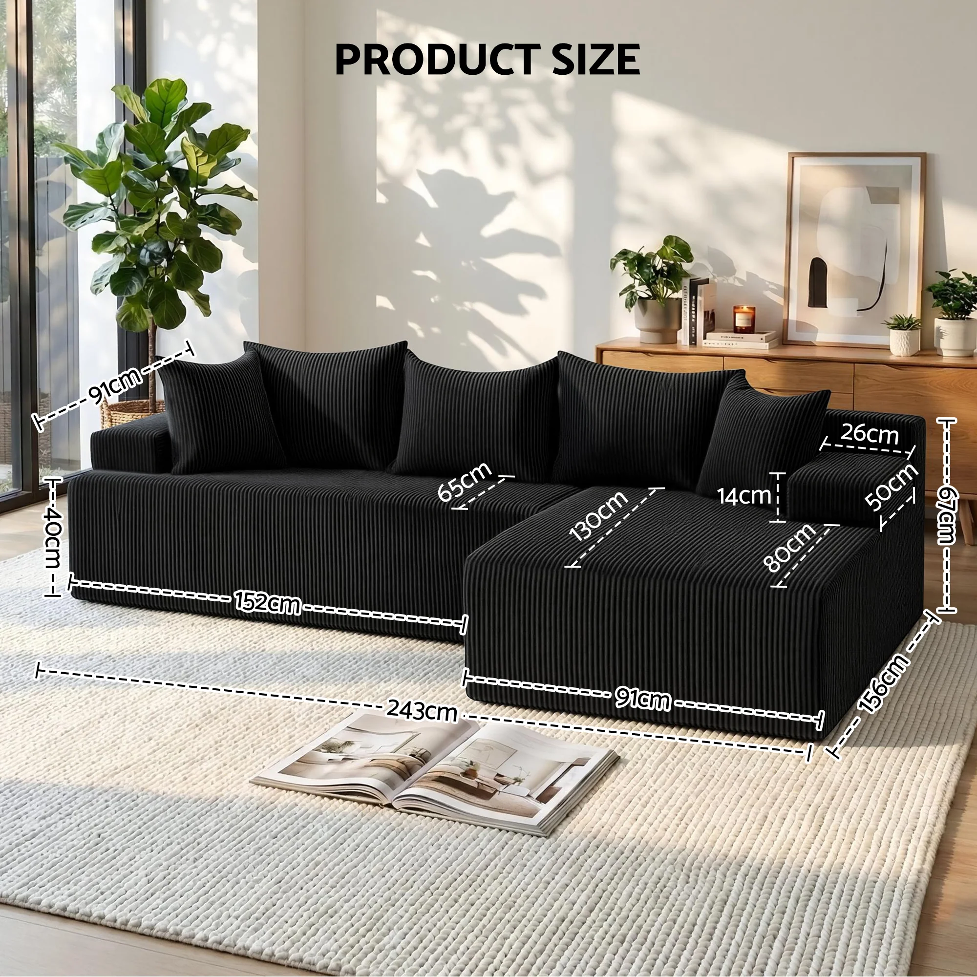 Artiss Modular Sectional Sofa Bed Convertible L-Shaped Couch with Deep Seat for Living Room - Image 3