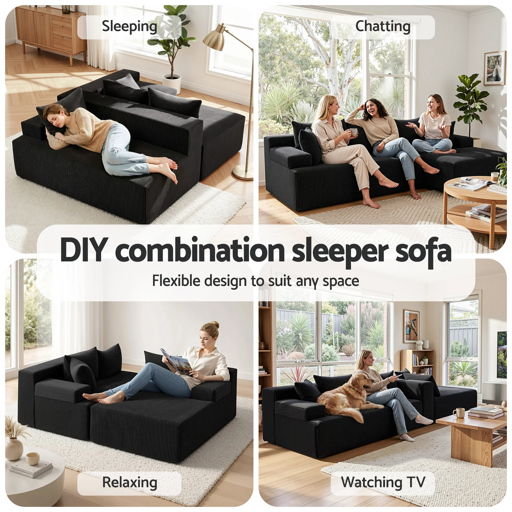 Artiss Modular Sectional Sofa Bed Convertible L-Shaped Couch with Deep Seat for Living Room - Image 5