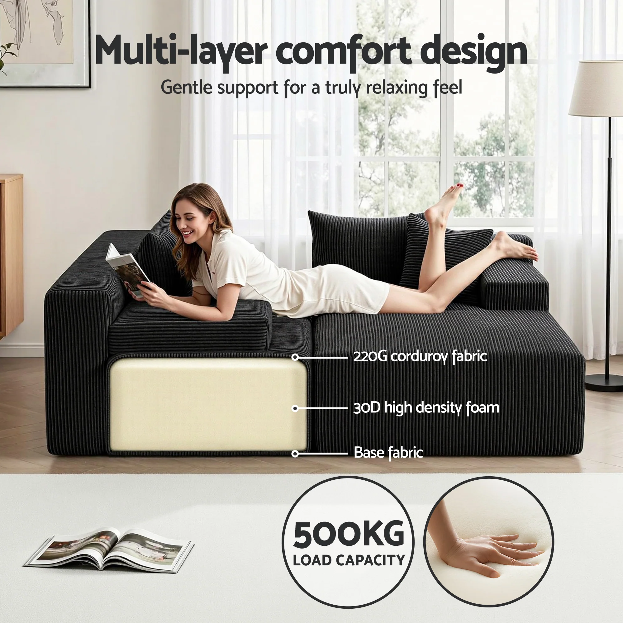 Artiss Modular Sectional Sofa Bed Convertible L-Shaped Couch with Deep Seat for Living Room - Image 7