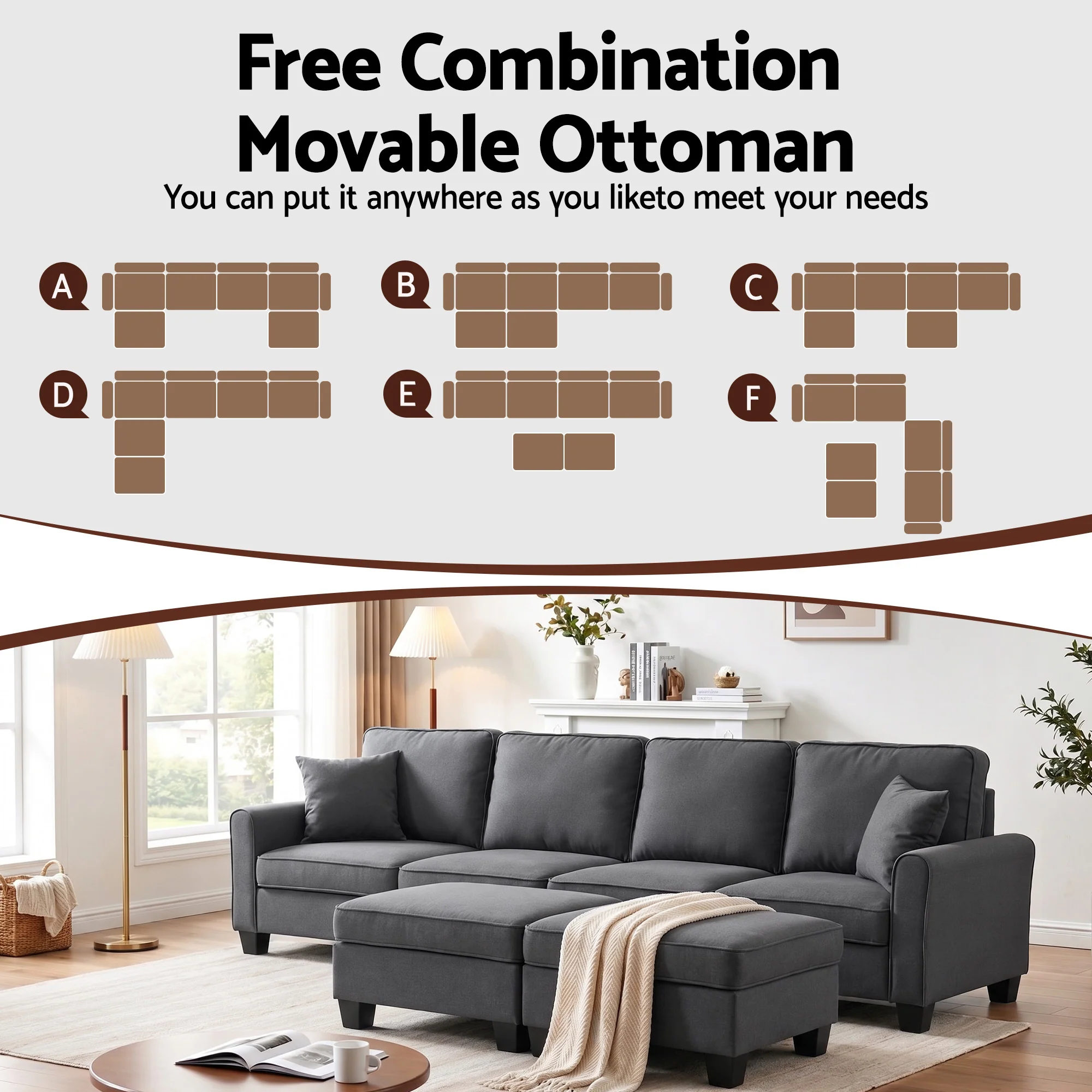 Artiss Modular Sectional U Shaped Storage Sofa Couches for Living Room Grey - Image 7