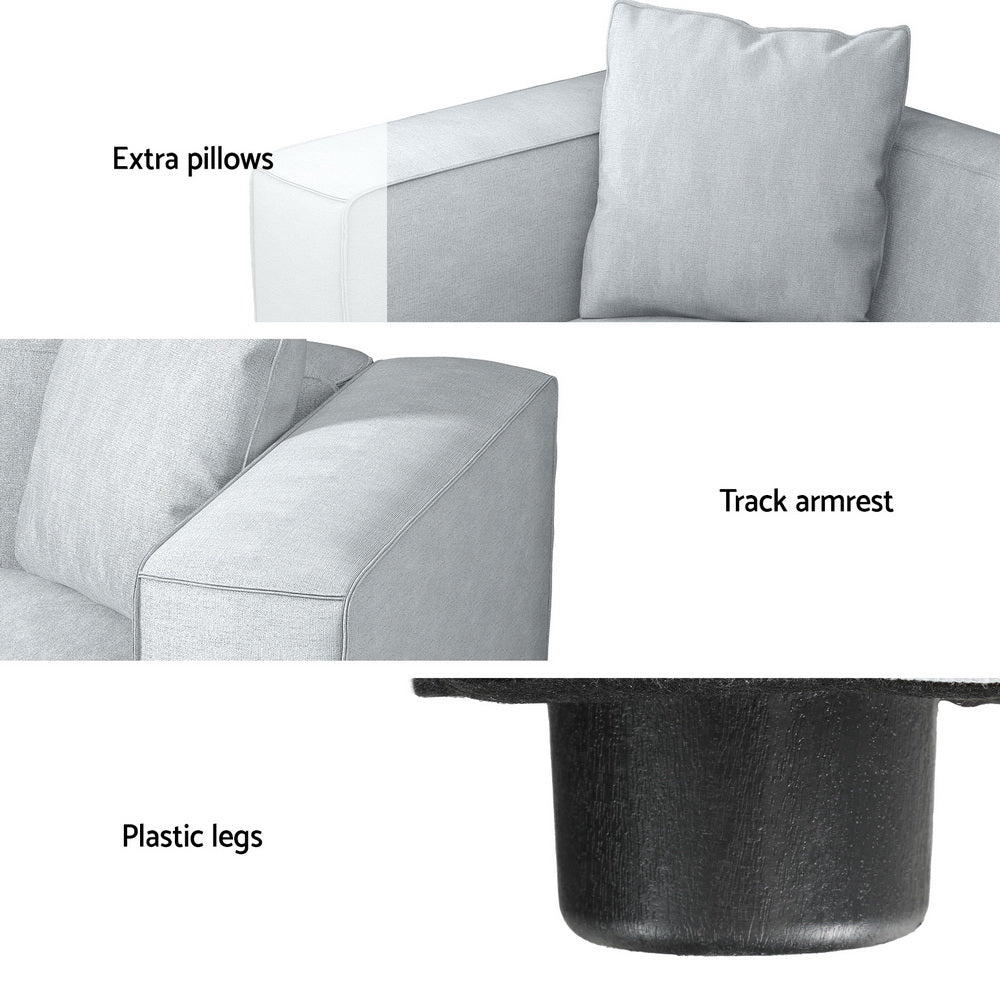 Artiss Modular Sofa Chaise Set 3-Seater Grey - Image 5