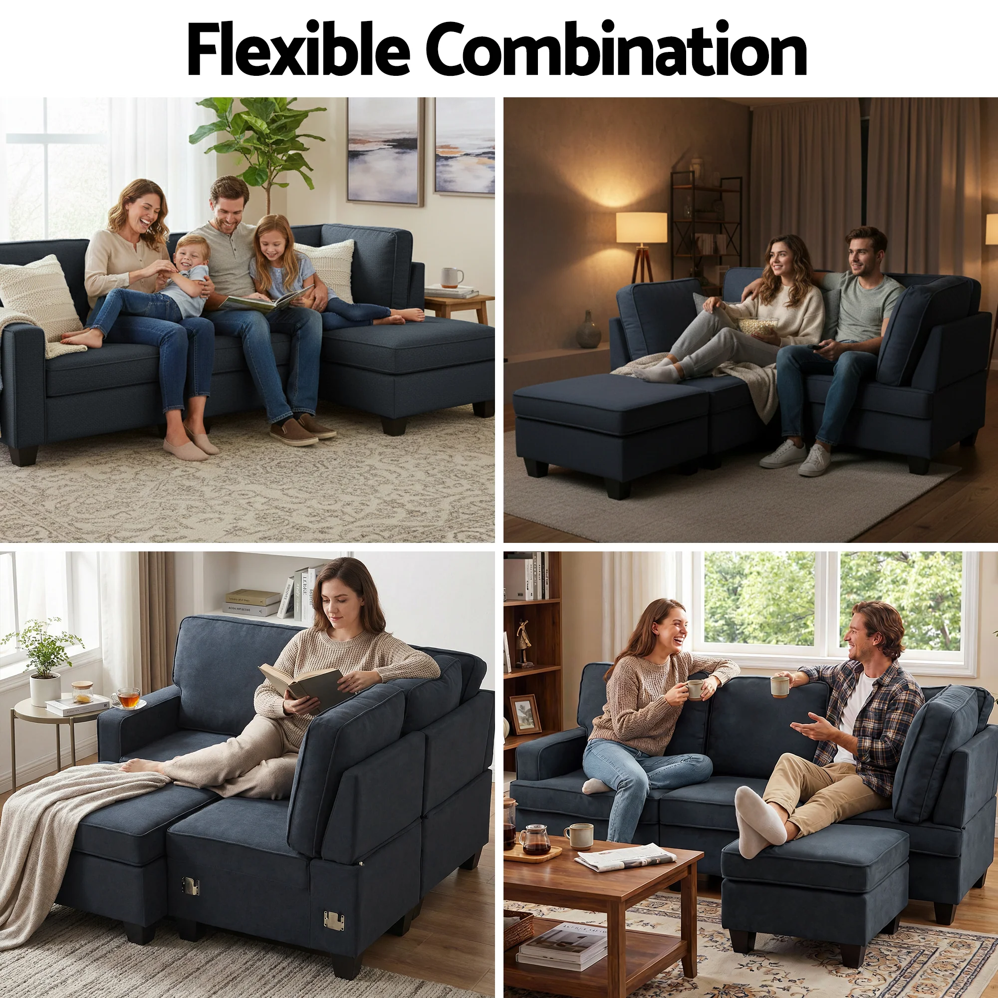Artiss Modular Sofa Chaise Set 4-seater Dark Grey - Image 7