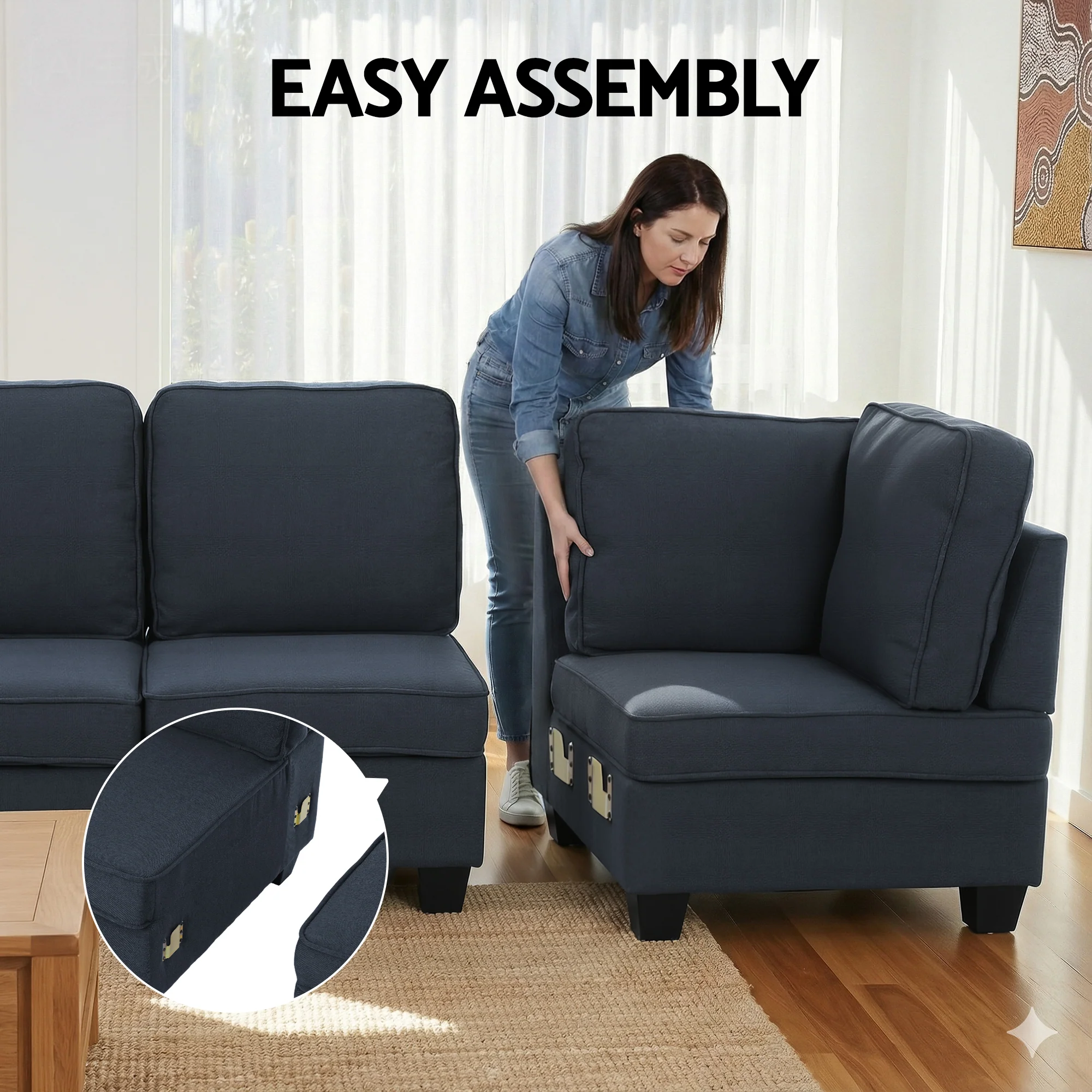 Artiss Modular Sofa Chaise Set 5-seater Dark Grey - Image 5