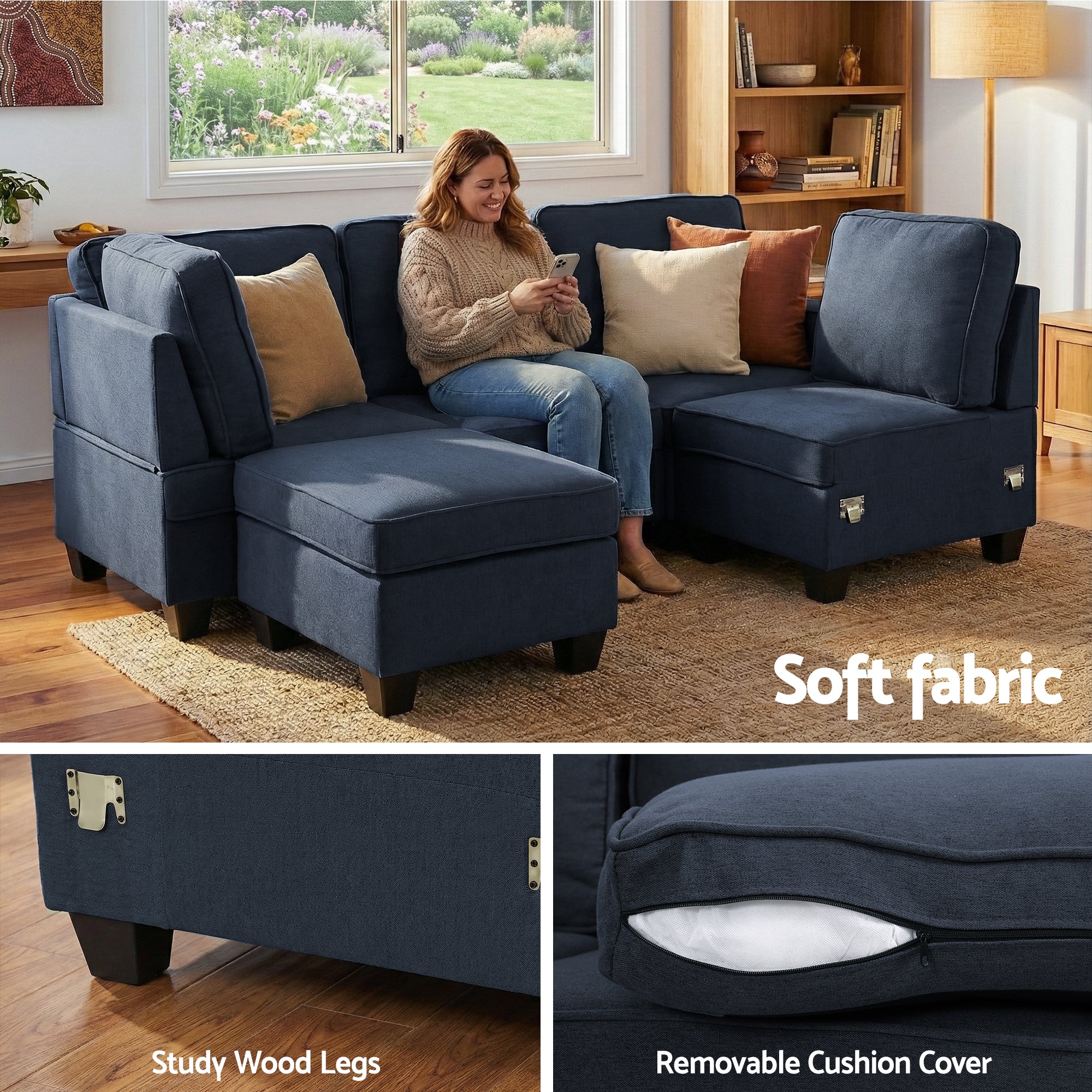 Artiss Modular Sofa Chaise Set 5-seater Dark Grey - Image 6