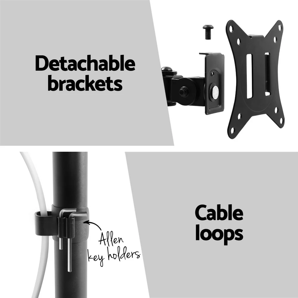 Artiss Monitor Arm Stand Dual Mount HD LED TV Bracket Holder Freestanding - Image 6