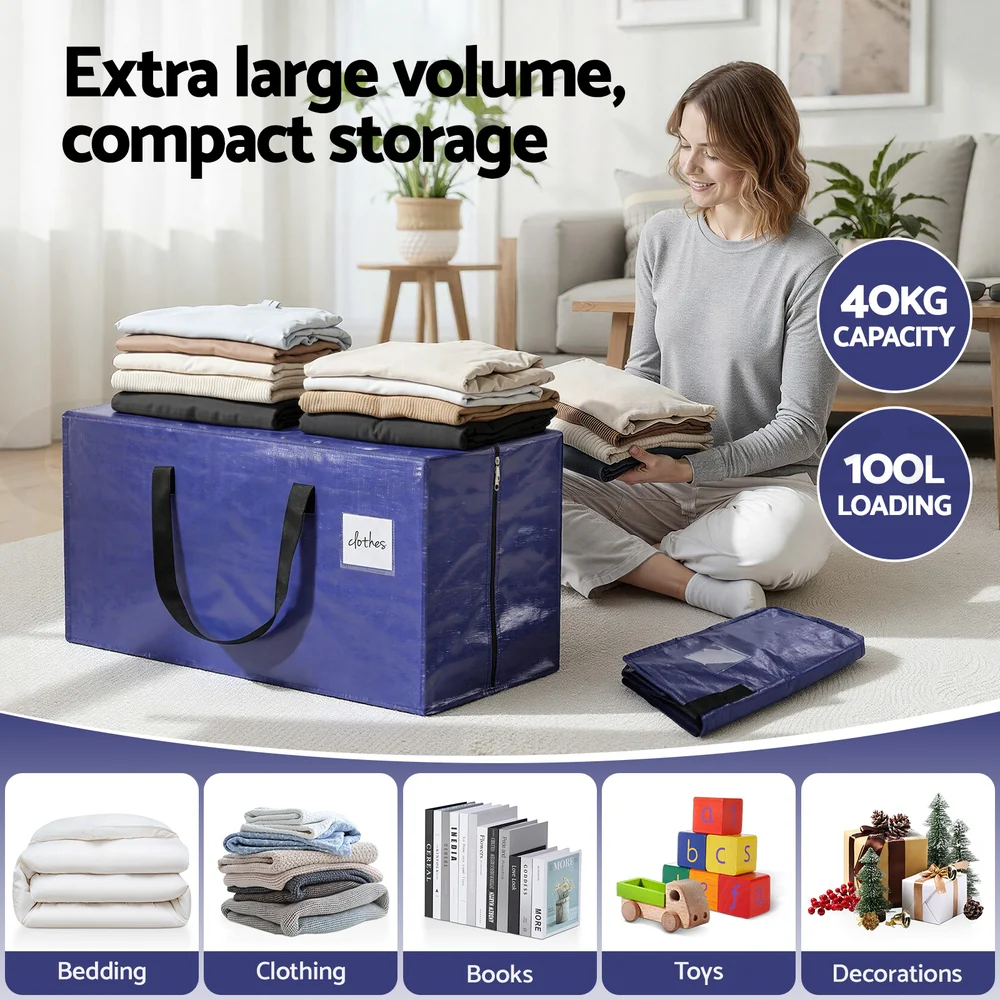 Artiss Moving Bags Heavy Duty Waterproof Backpack Straps Large Storage Totes 5 Pack Blue - Image 4