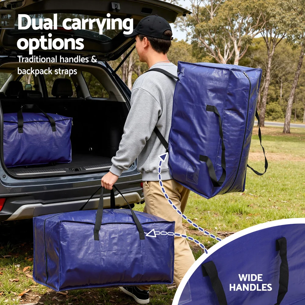 Artiss Moving Bags Heavy Duty Waterproof Backpack Straps Large Storage Totes 5 Pack Blue - Image 5