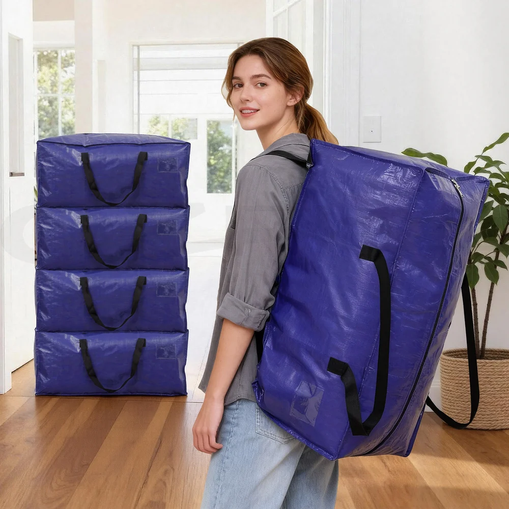 Artiss Moving Bags Heavy Duty Waterproof Backpack Straps Large Storage Totes 5 Pack Blue - Image 7