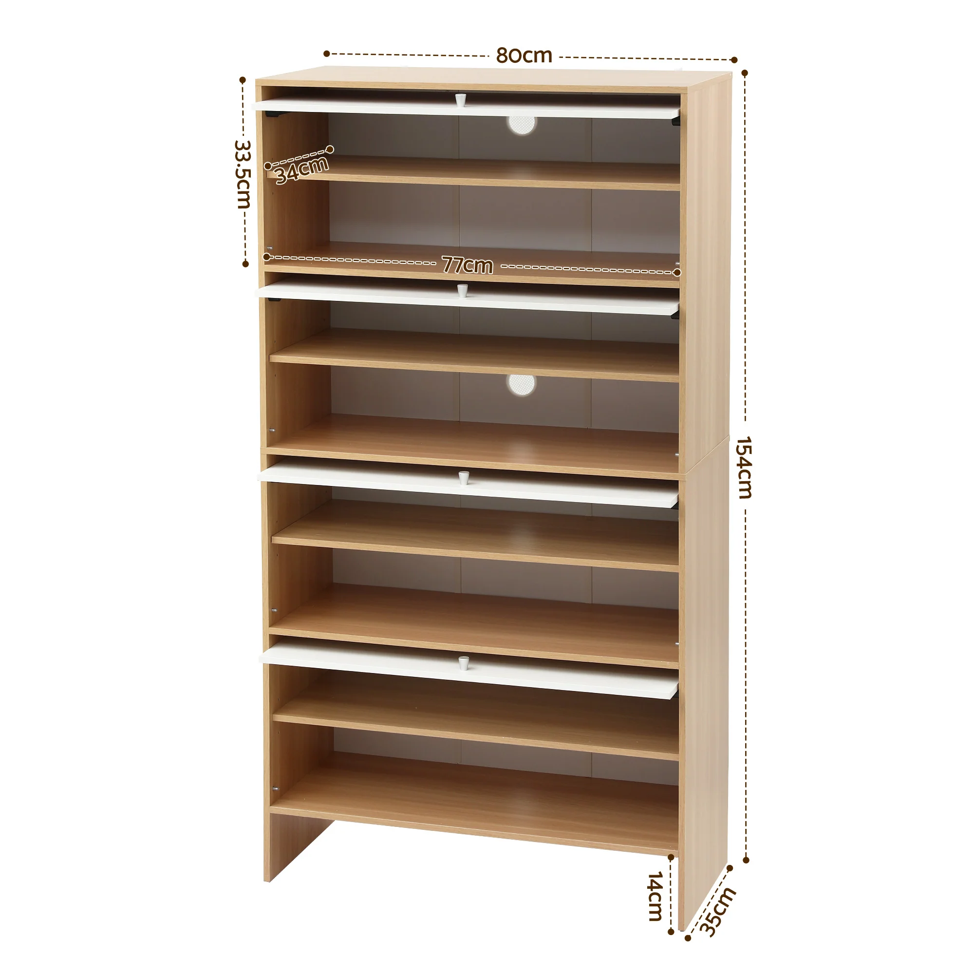 Artiss Narrow Shoe Cabinet Adjustable Shelves Flip-up Door White & Pine - Image 3