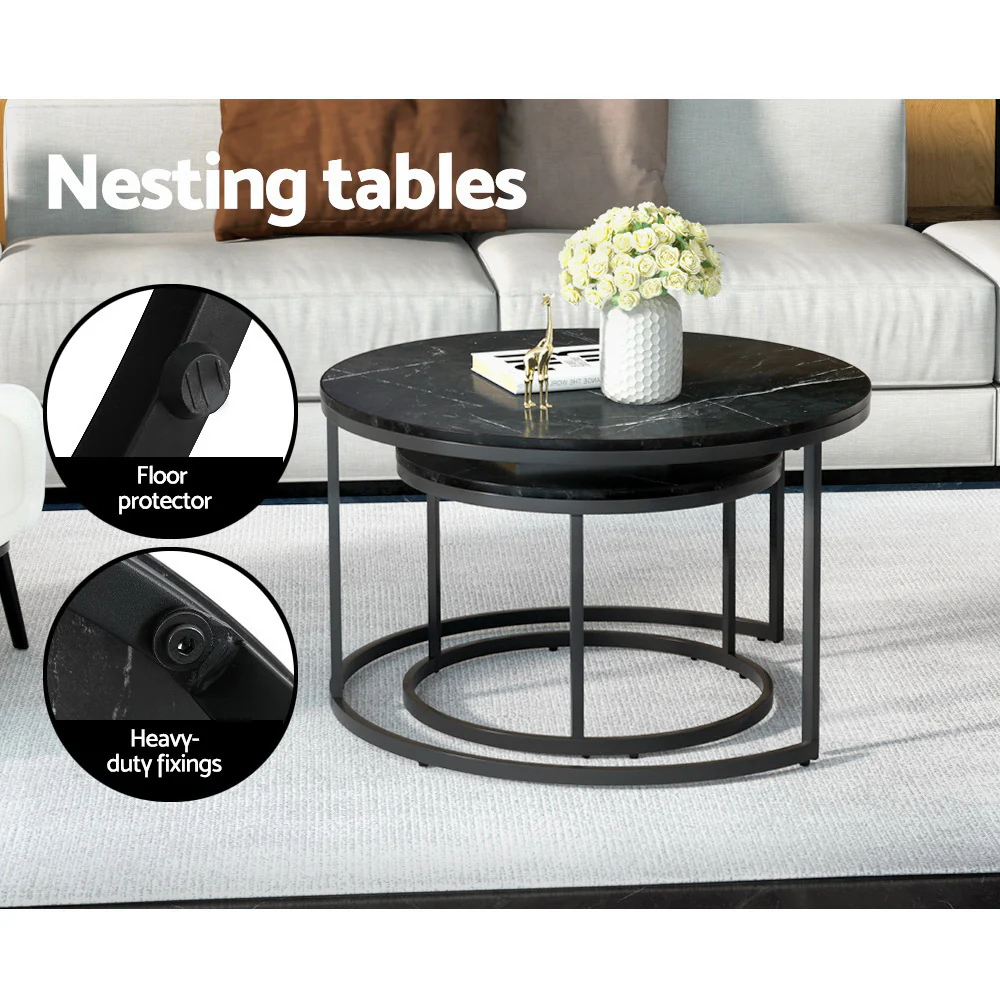 Artiss Nesting Coffee Table Set of 2 Marble Effect Tika - Image 4