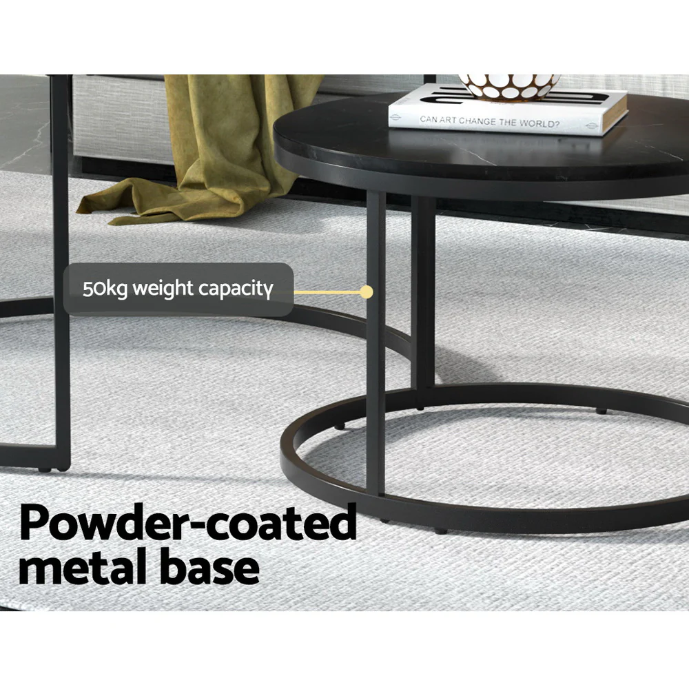 Artiss Nesting Coffee Table Set of 2 Marble Effect Tika - Image 6