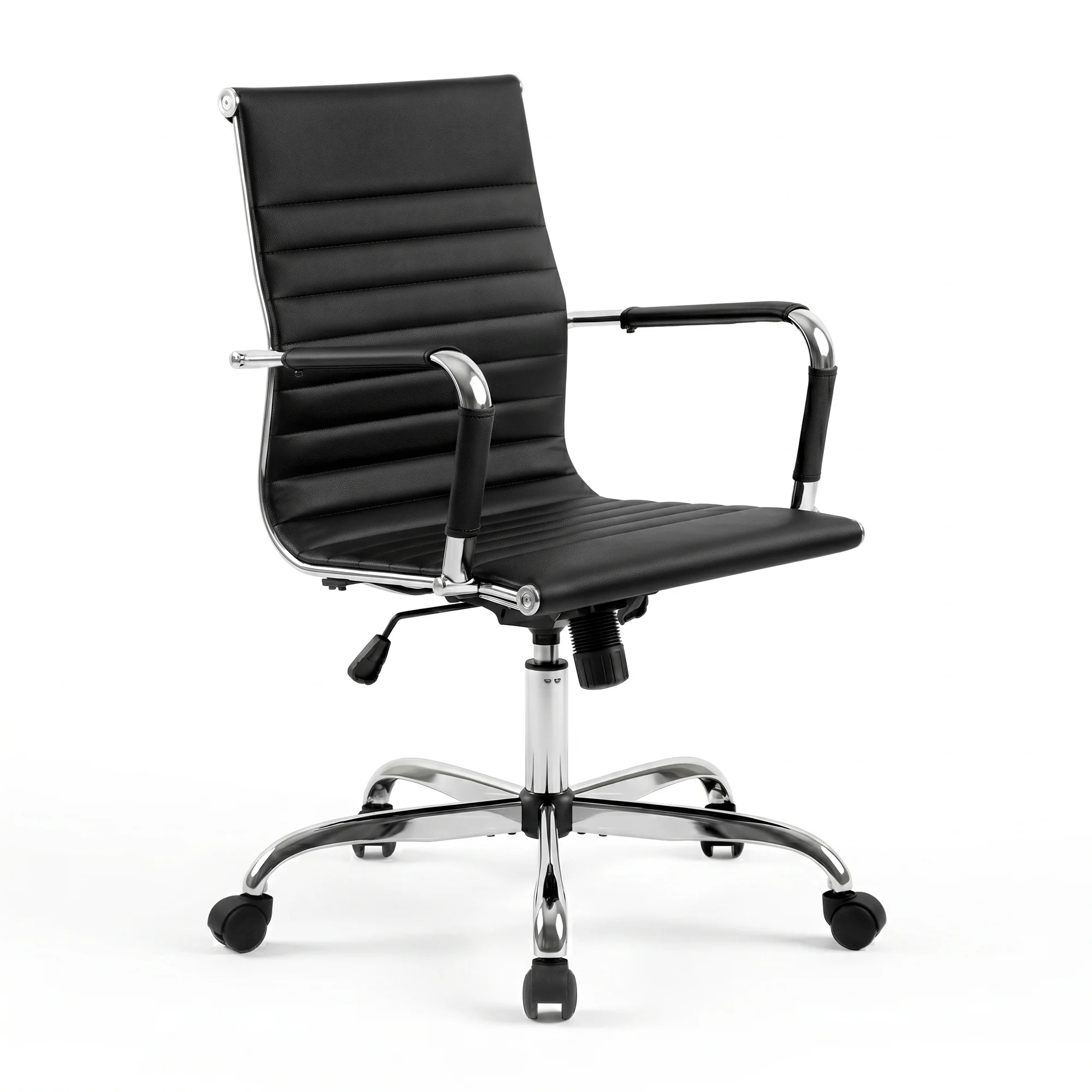 Artiss Office Chair Conference Chairs PU Leather Mid Back Black - Image 2
