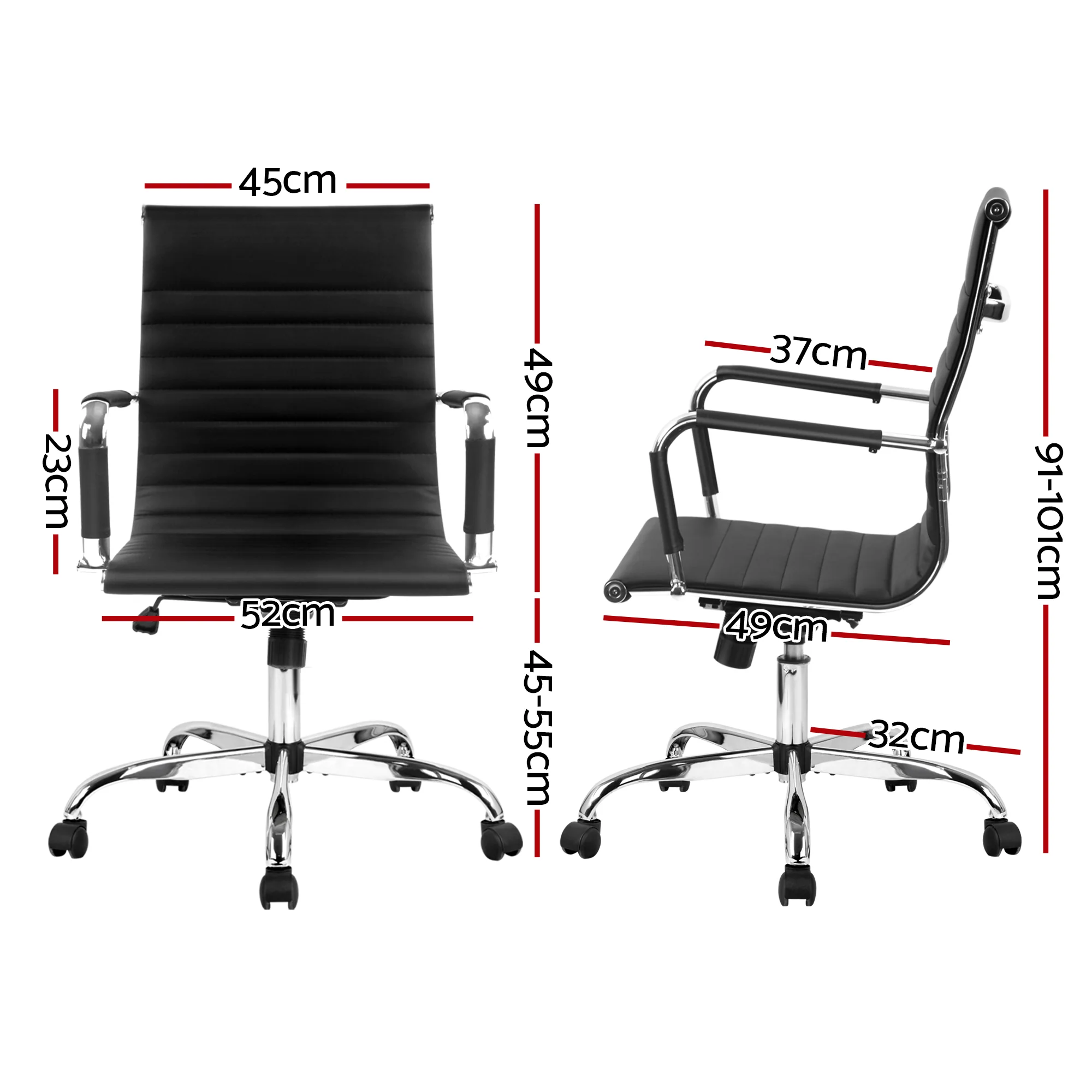 Artiss Office Chair Conference Chairs PU Leather Mid Back Black - Image 3
