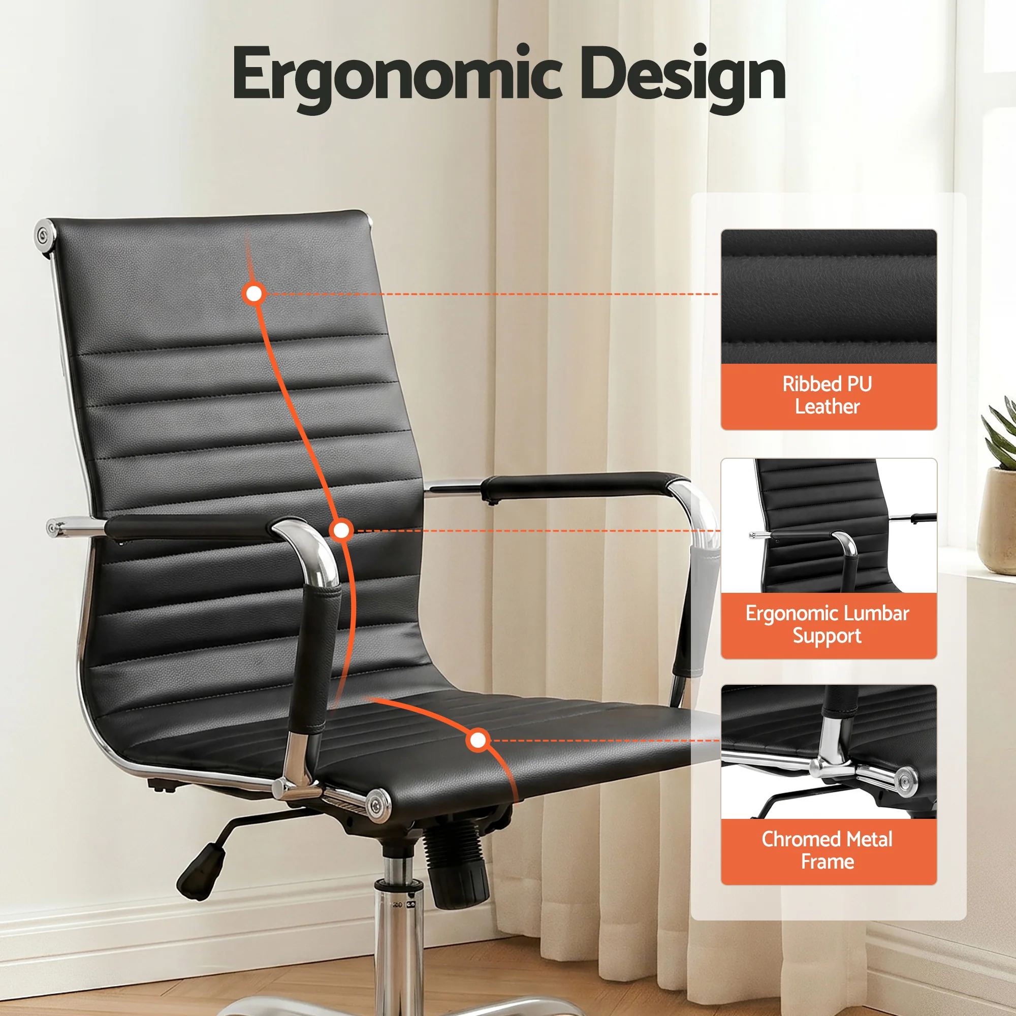 Artiss Office Chair Conference Chairs PU Leather Mid Back Black - Image 6