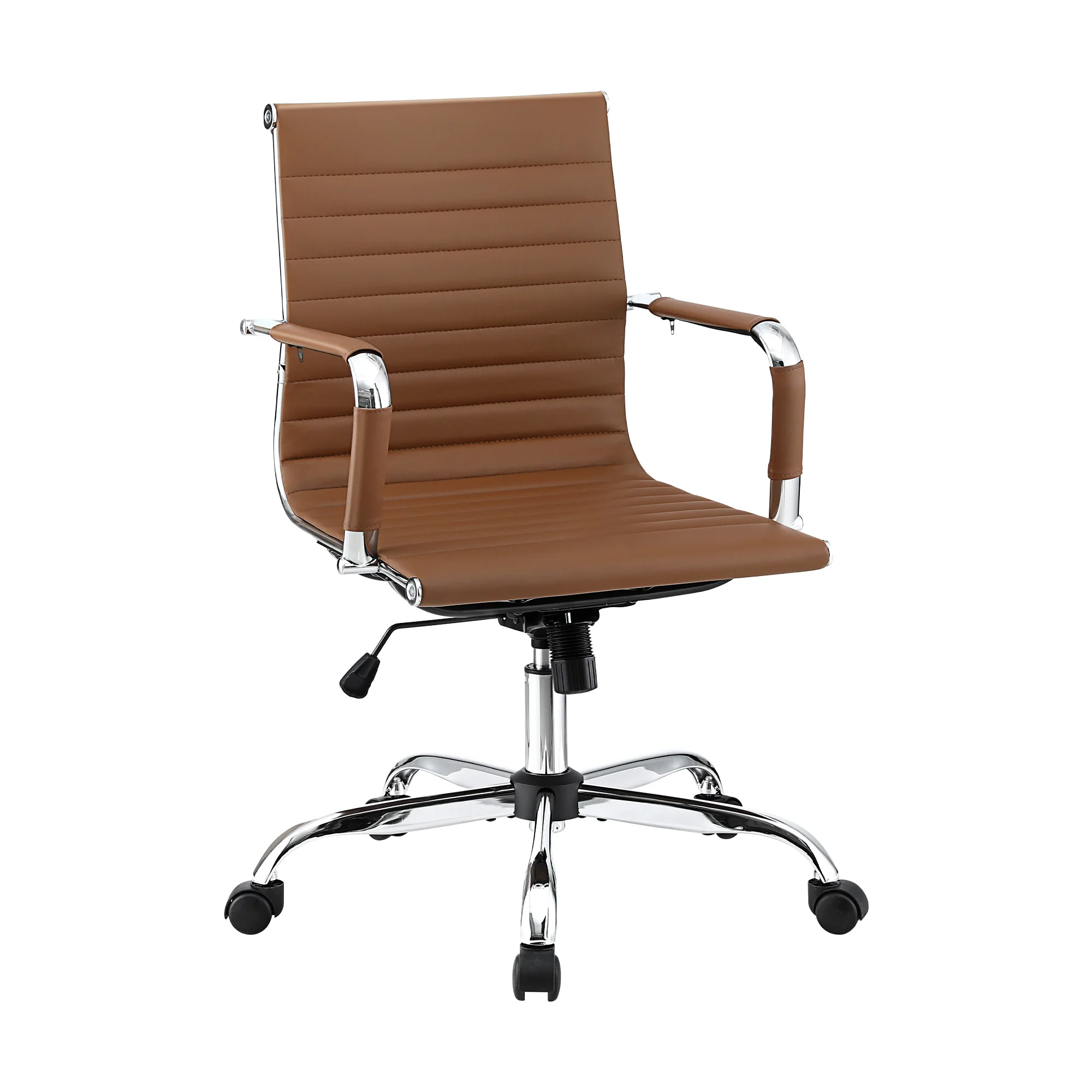 Artiss Office Chair Conference Chairs PU Leather Mid Back Brown - Image 2