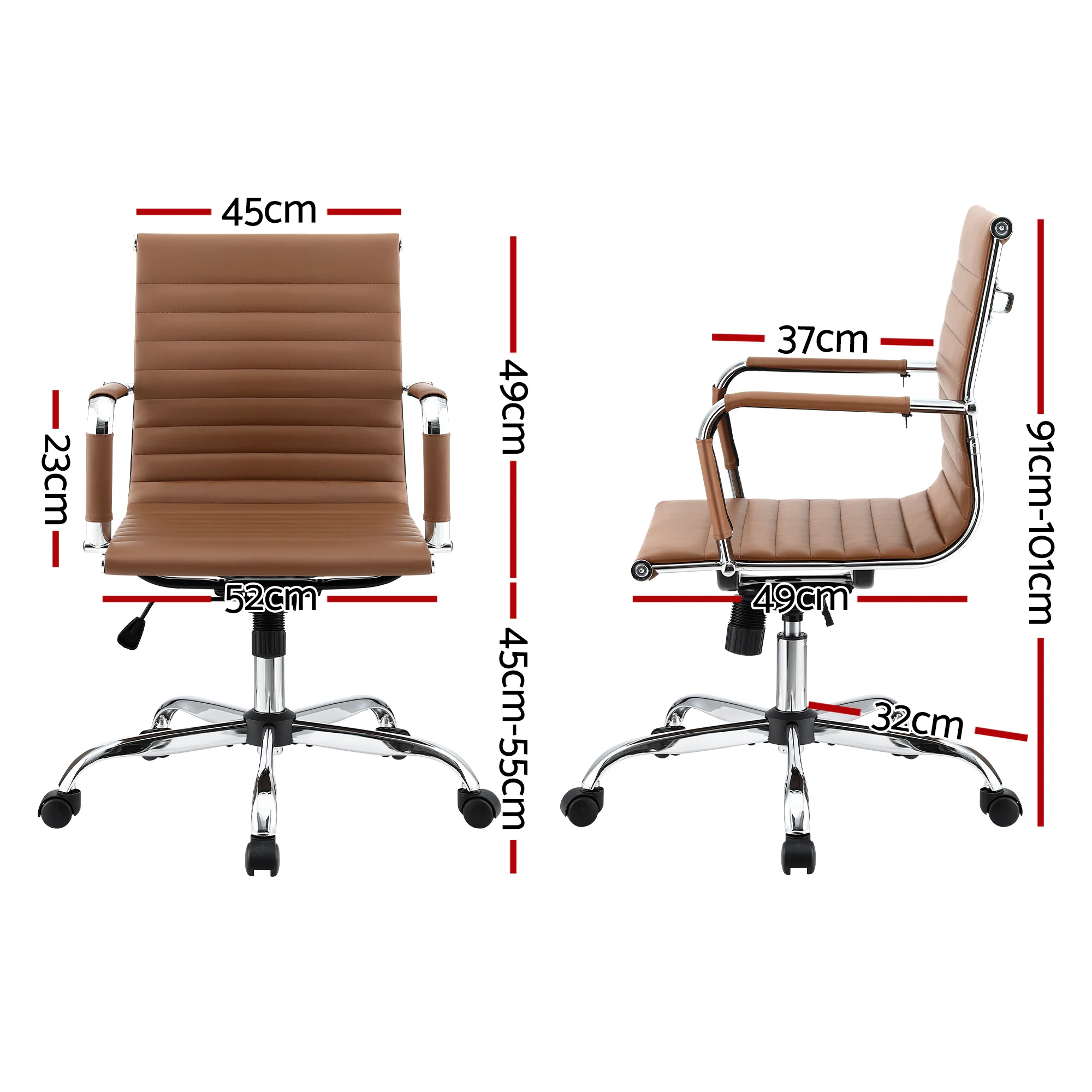 Artiss Office Chair Conference Chairs PU Leather Mid Back Brown - Image 3