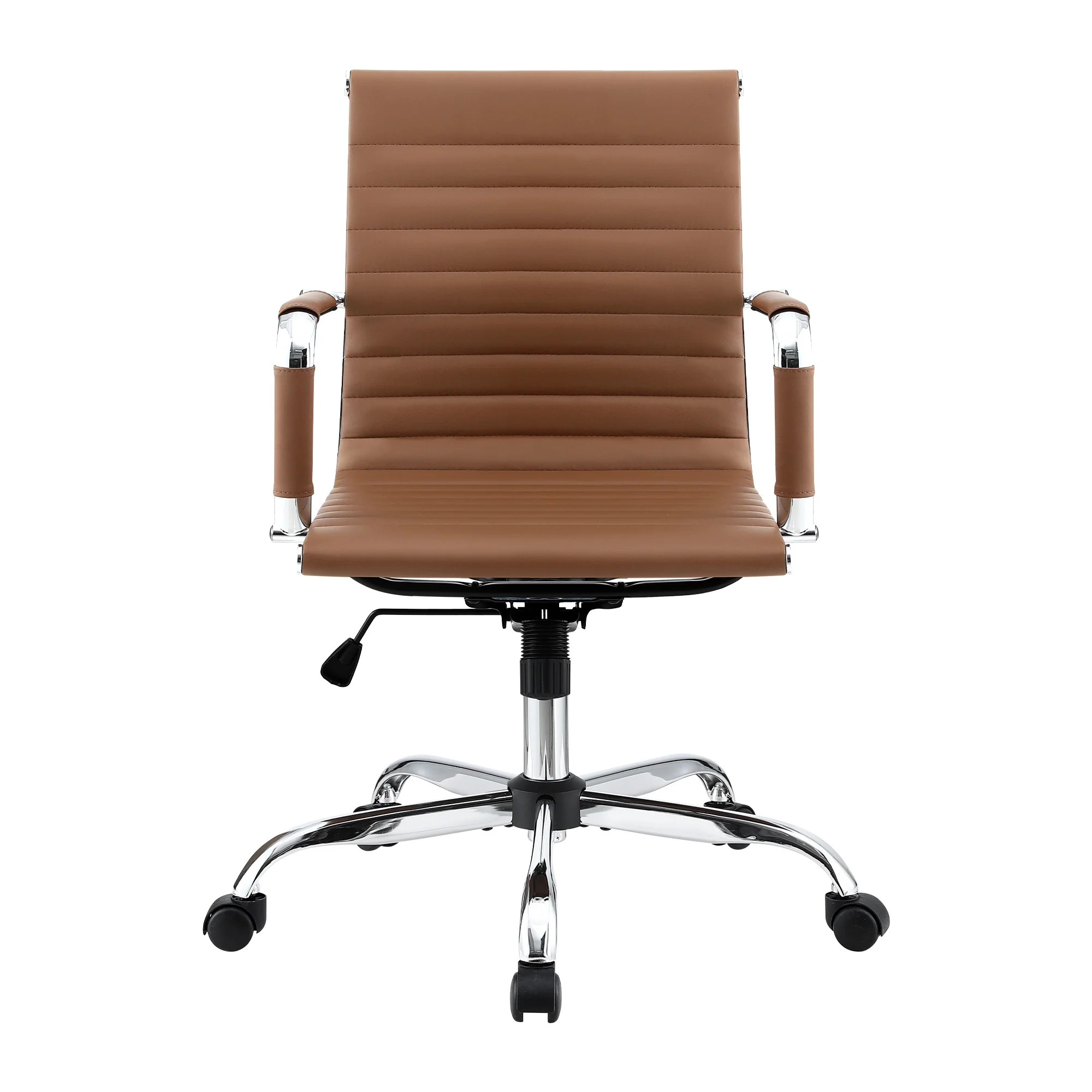 Artiss Office Chair Conference Chairs PU Leather Mid Back Brown - Image 4
