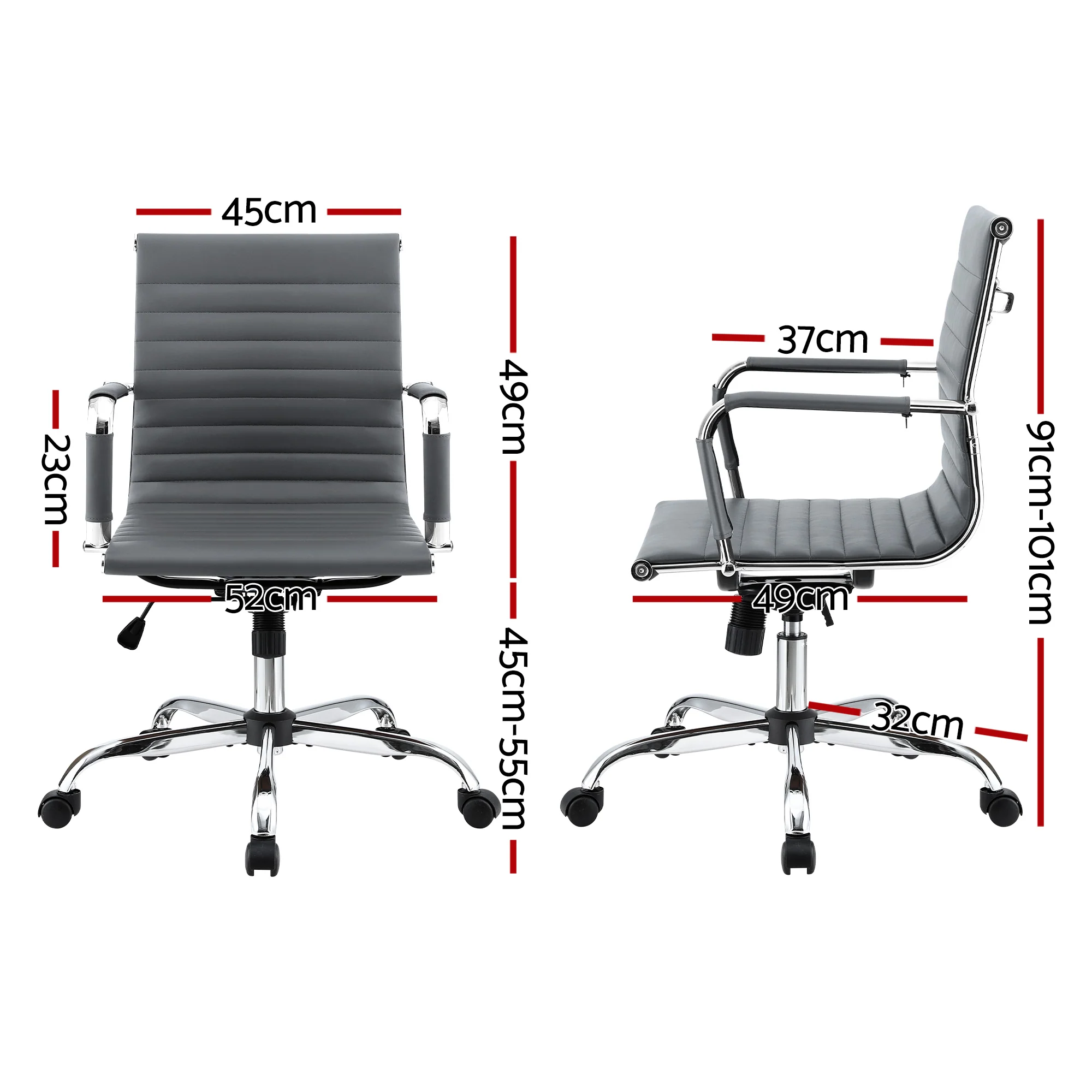 Artiss Office Chair Conference Chairs PU Leather Mid Back Grey - Image 3