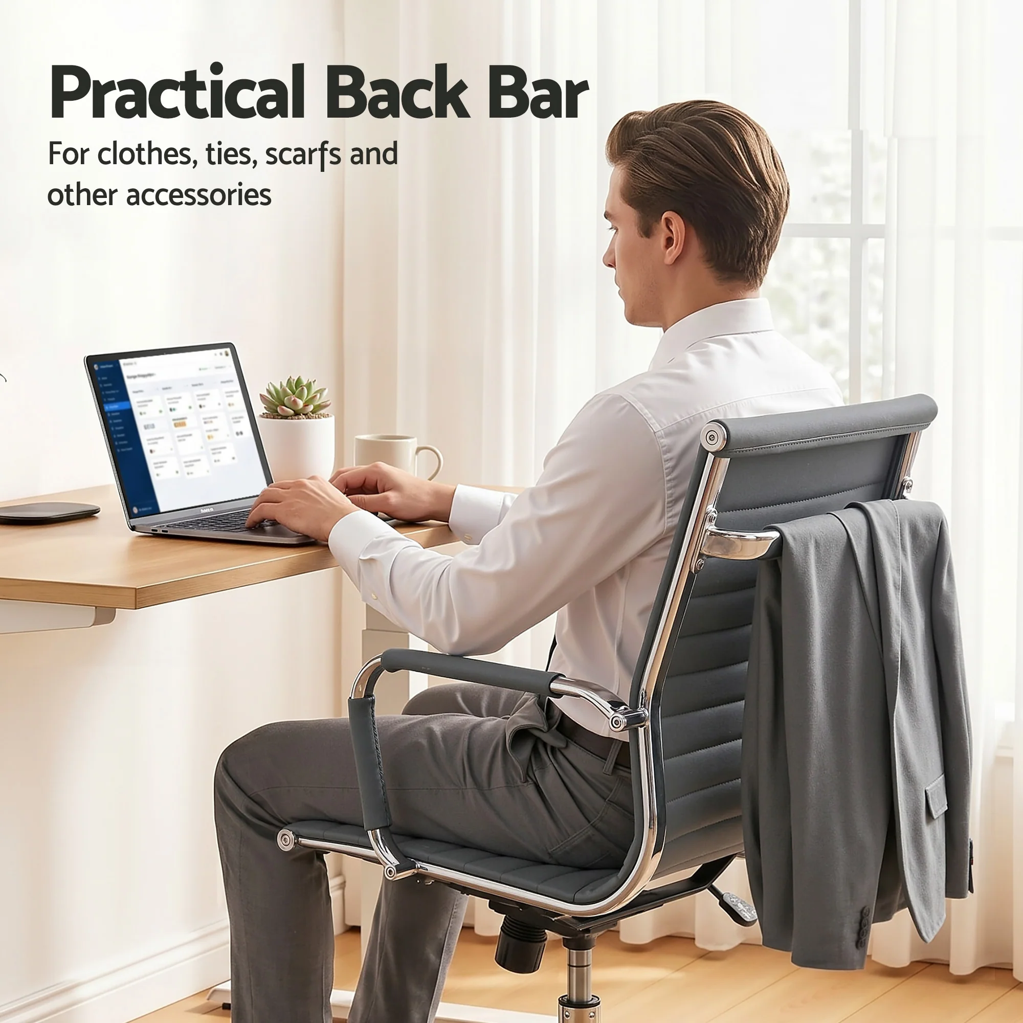 Artiss Office Chair Conference Chairs PU Leather Mid Back Grey - Image 7